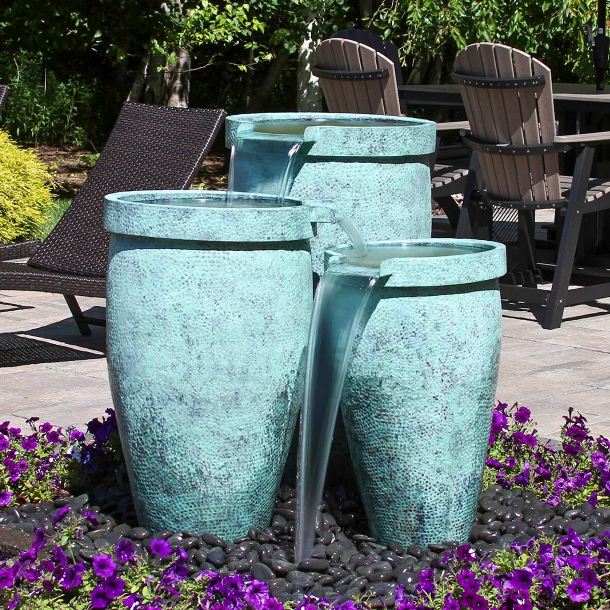 Triple Round Brass Urn Fountain - Complete Kit - Blue Thumb