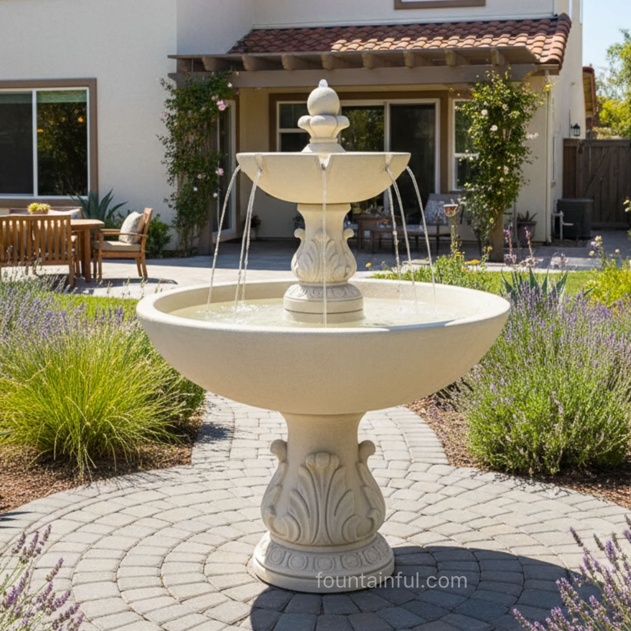 Riviera 2-Tier Concrete Fountain - Fiore #LG159