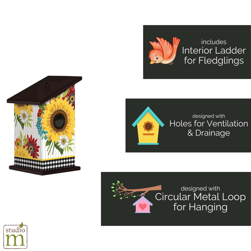 "Sunflower Checks" Birdhouse - Ground/Hangable | Studio M