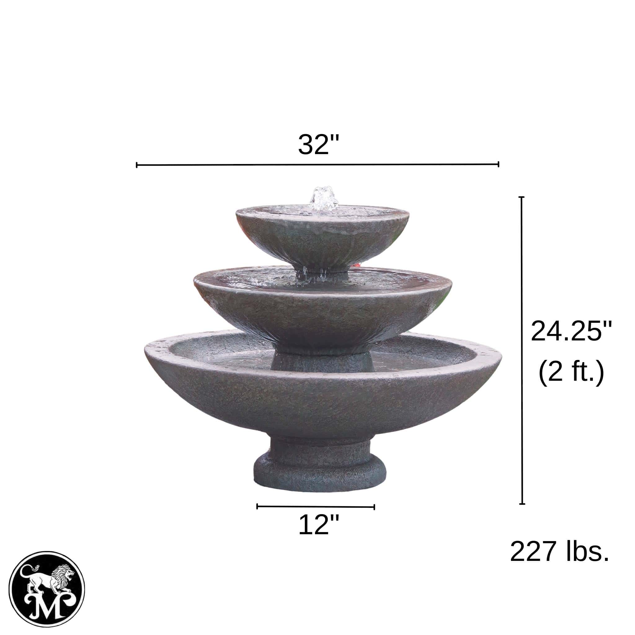 Tranquility 3-Tier Concrete Fountain - Massarellis #3521