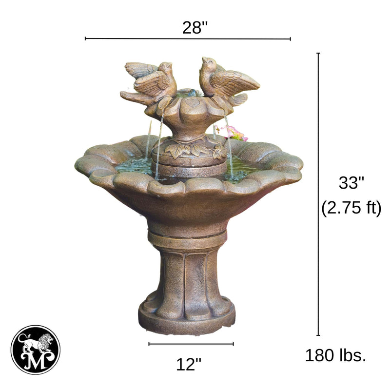 Doves of Love on Flower Shell Concrete Fountain - Massarellis