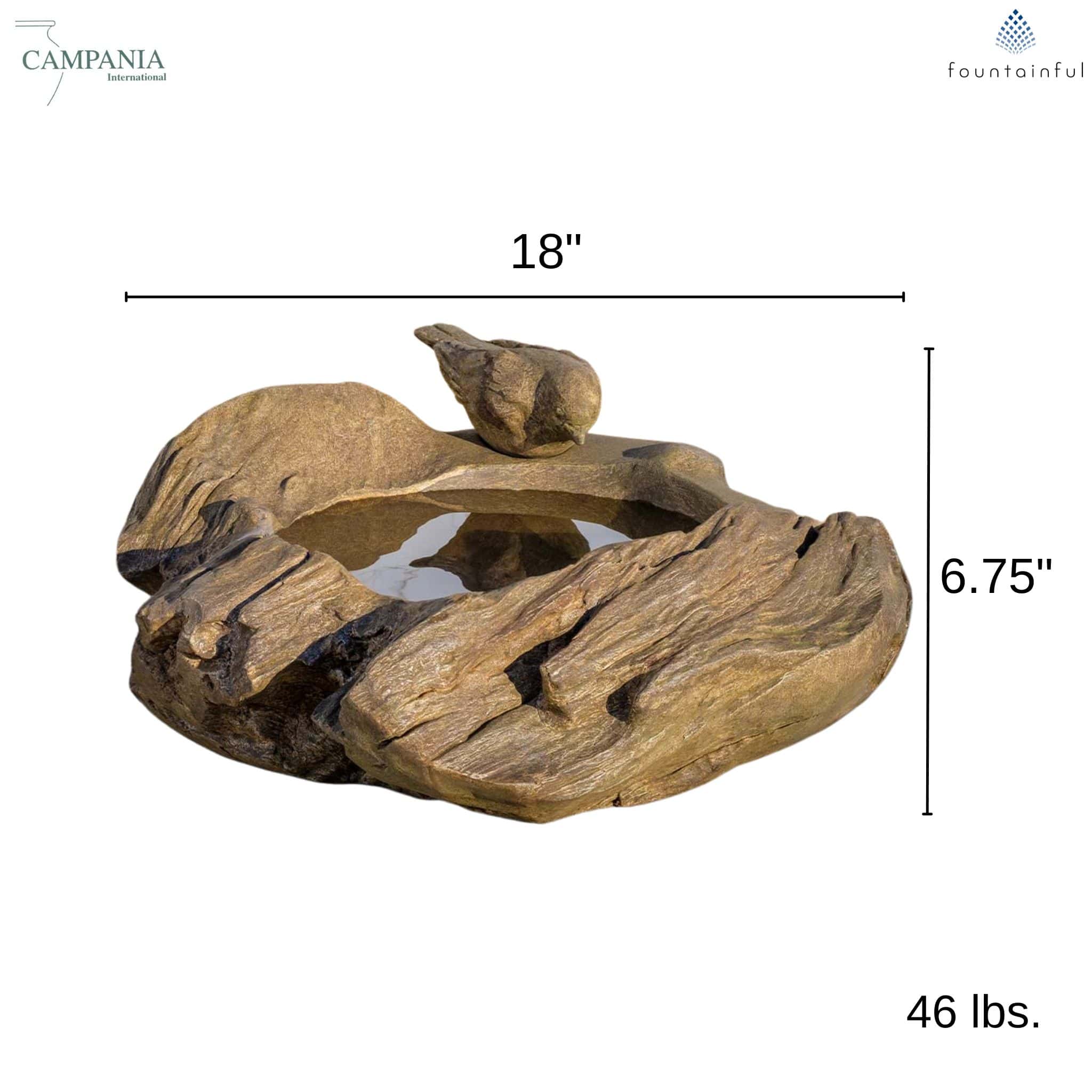 Driftwood Perch Concrete Bird Bath - Campania #B209