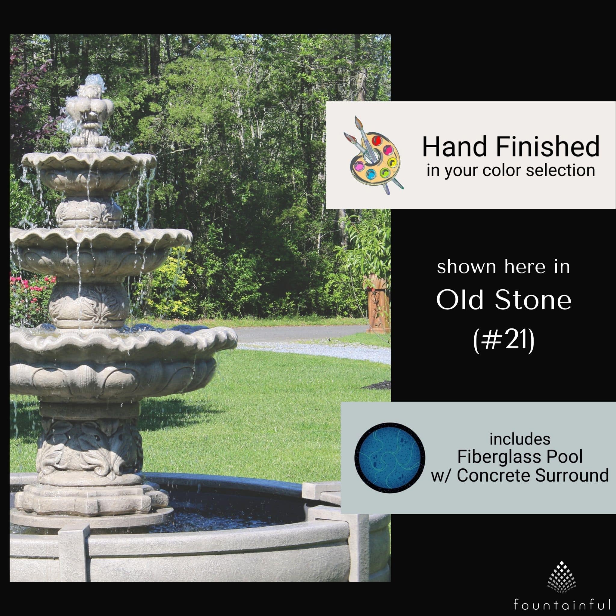 Scallop 3-Tier Concrete Fountain w/Pool - Massarellis #3886