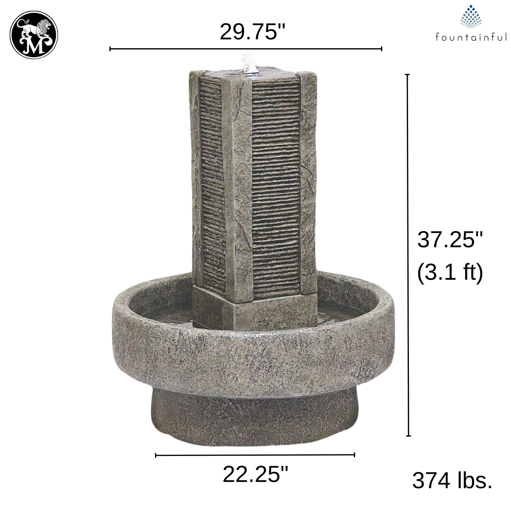 Slate Tower Concrete Fountain with Lights - Massarellis #3811