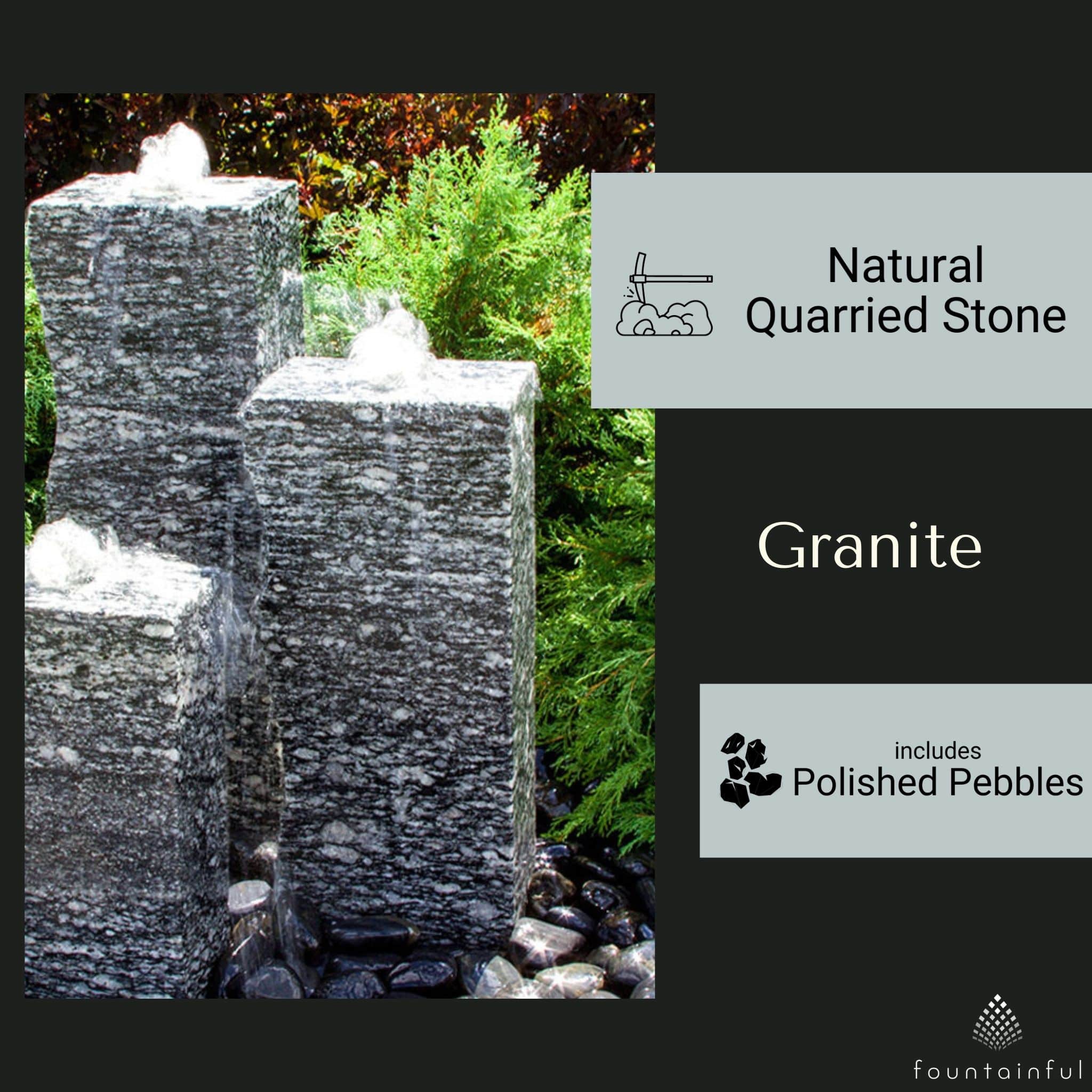 Rough Speckled Granite 3-Column Fountain - Complete Kit - Blue Thumb