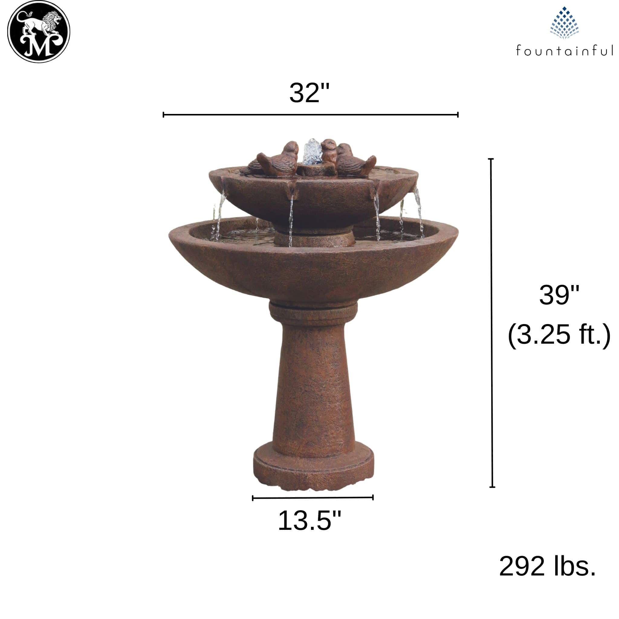 Tranquility Birds 2-Tier Concrete Fountain - Massarellis #3702