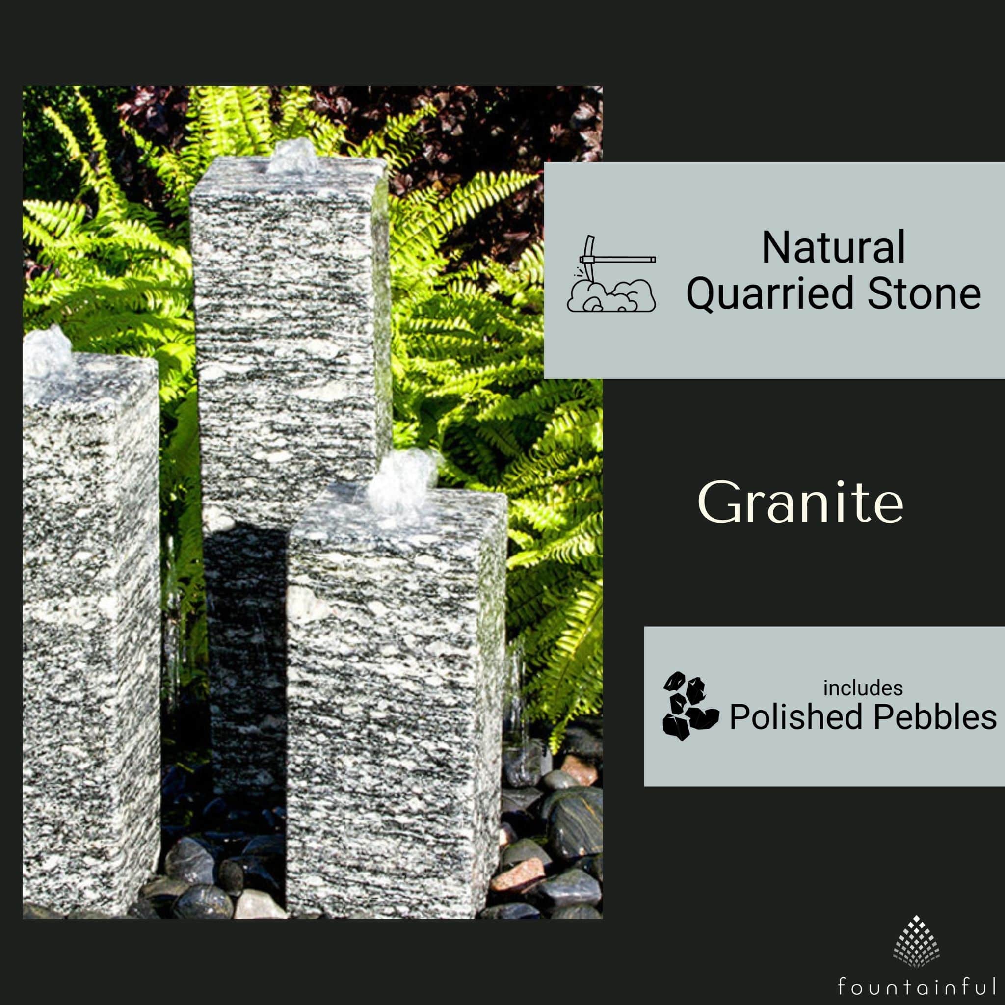 Smooth Speckled Granite 3-Column Fountain - Complete Kit - Blue Thumb