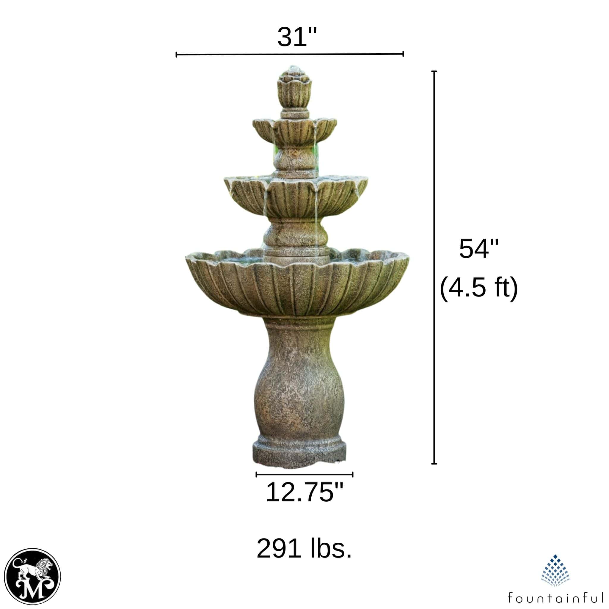 Mirabella Scallop 3-Tier Concrete Fountain - Massarellis #3631