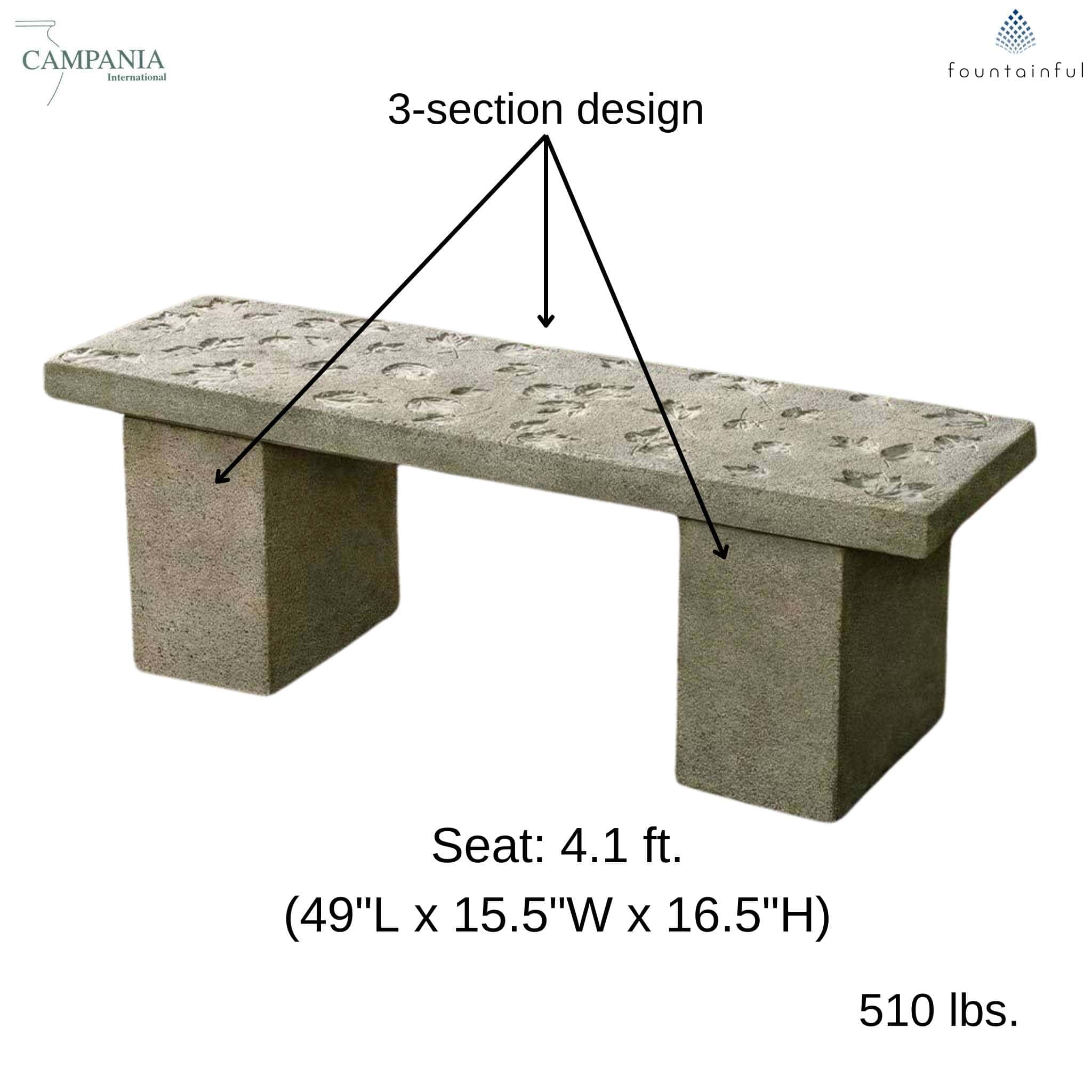 Woodland Leaves Concrete Garden Bench - Thumbnail 4