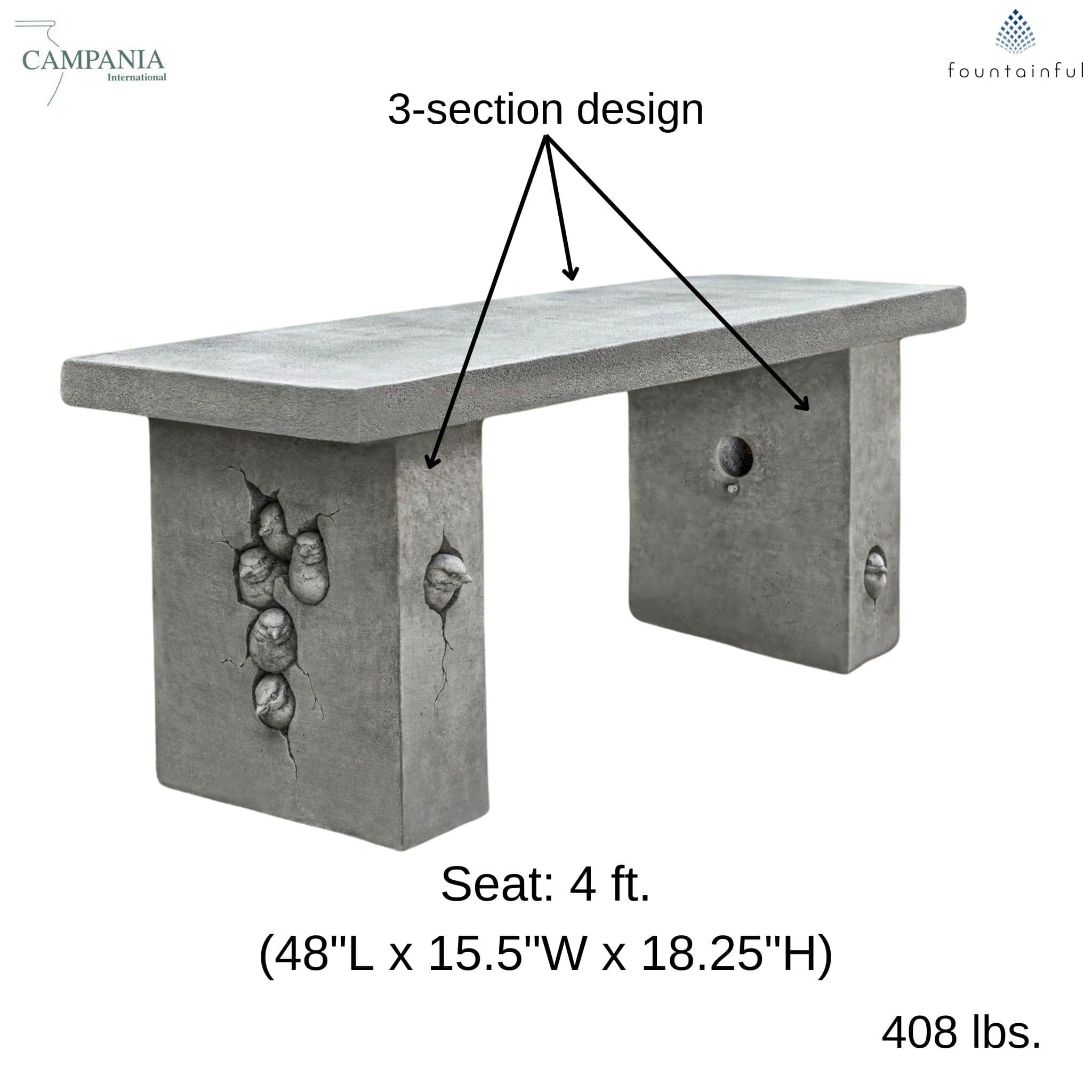 Birdhouse Concrete Garden Bench - Thumbnail 4