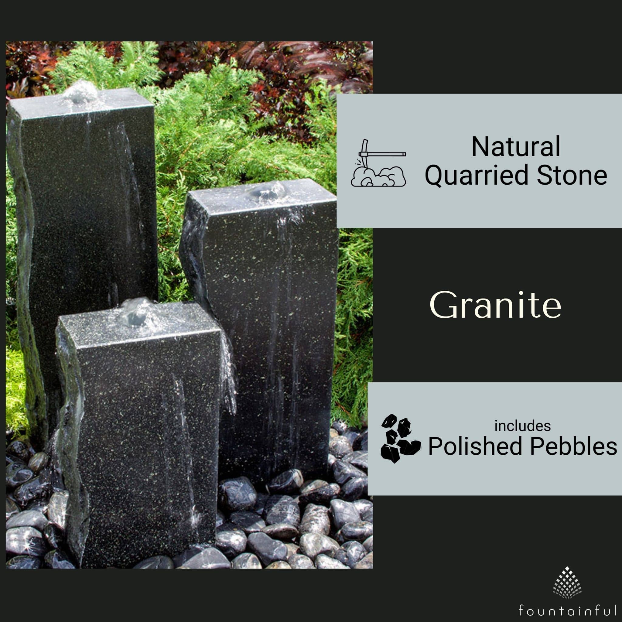 Rough Black Granite 3-Column Fountain - Complete Kit - Blue Thumb