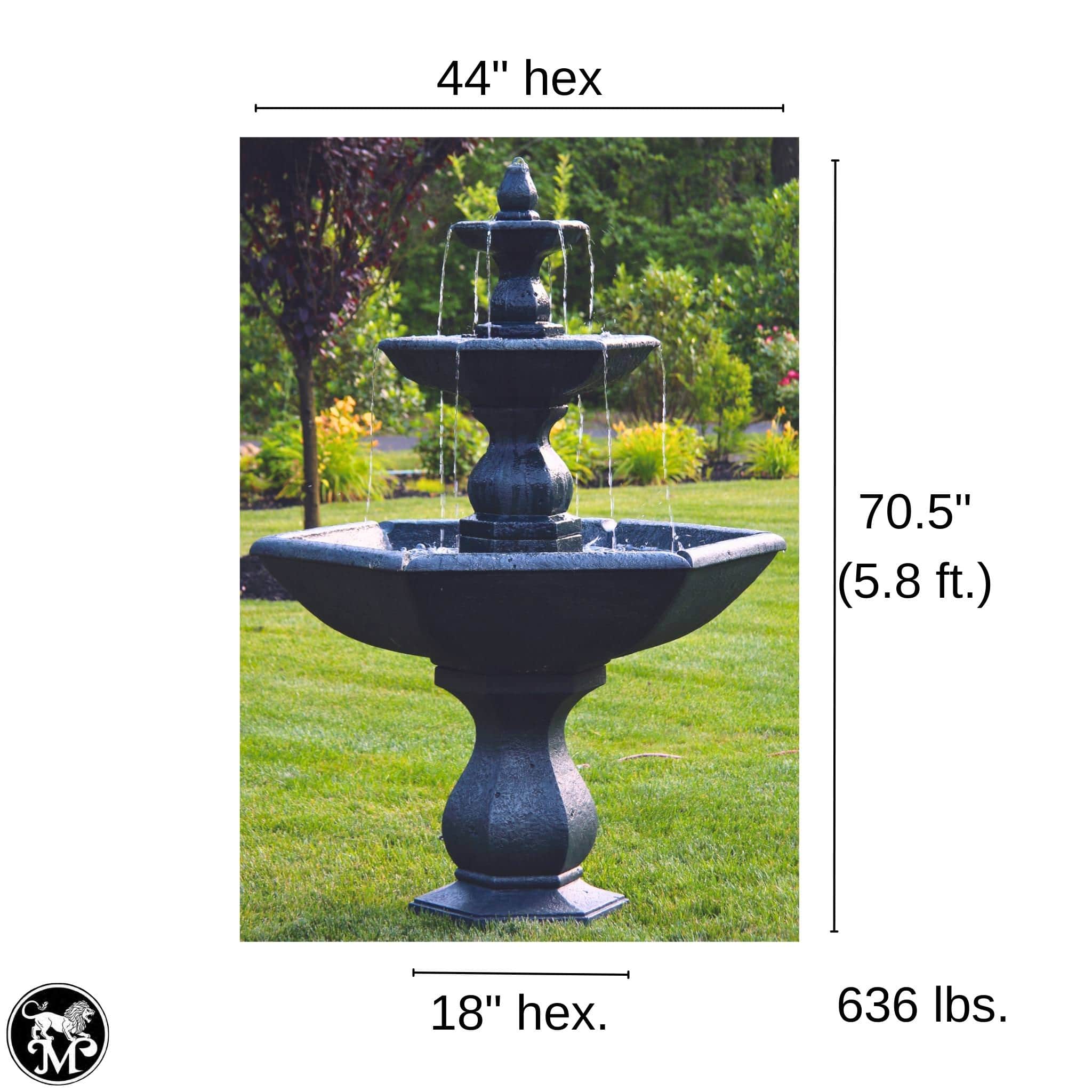 Boca Hexagon 3-Tier Concrete Fountain - Massarellis #3778