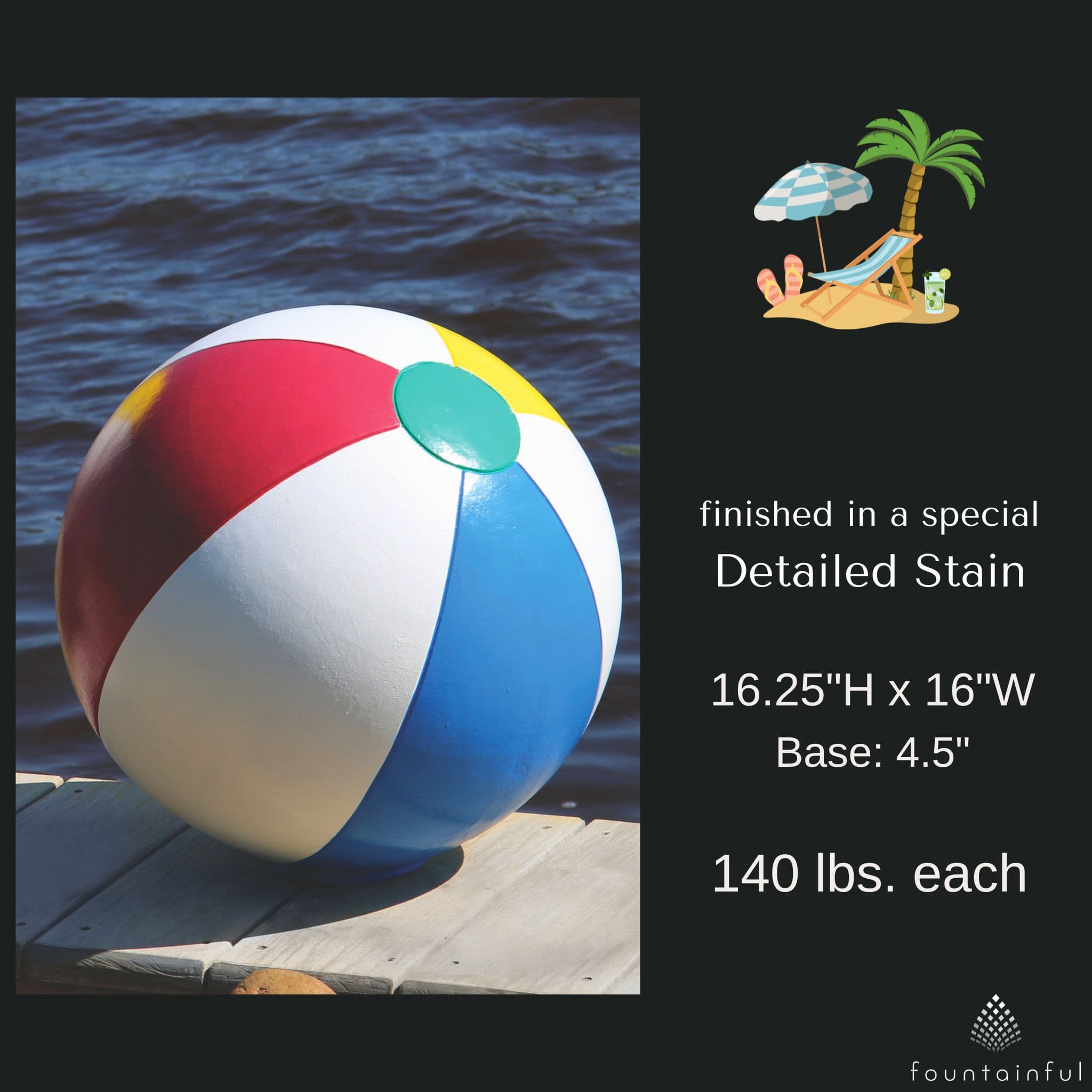 Beach Ball (Set of 2) Concrete Garden Statues - Massarellis #4119
