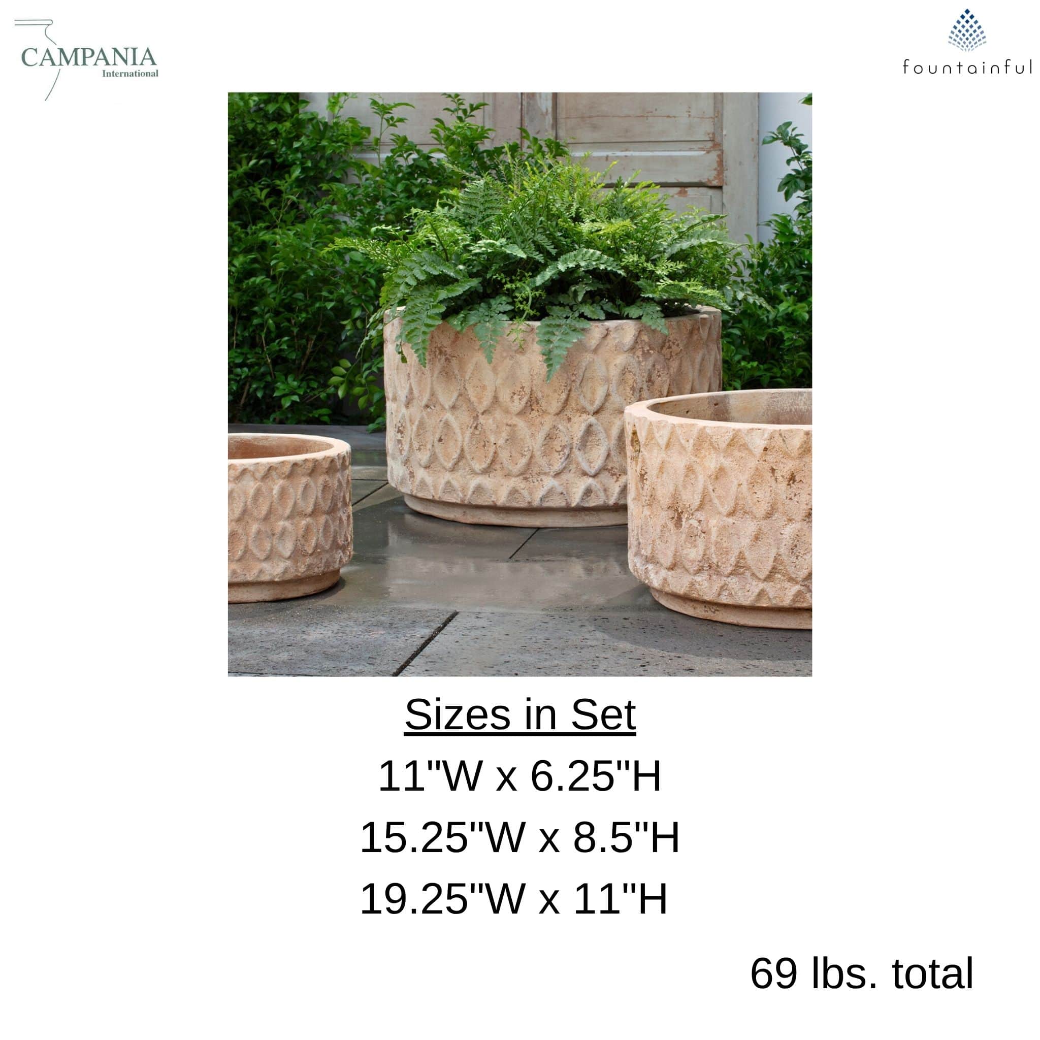 Oriel Low Set of 3 Antico Terra Cotta Planters - Campania #6514