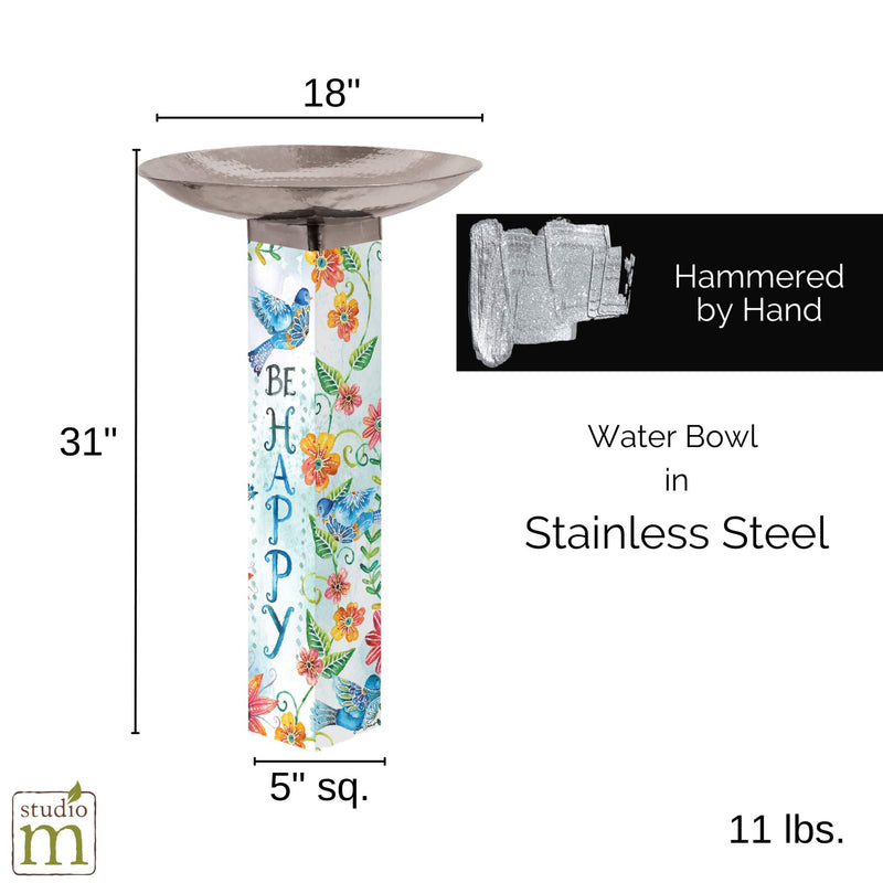 "Happy Bluebirds" Bird Bath w/Stainless Steel Bowl | Studio M