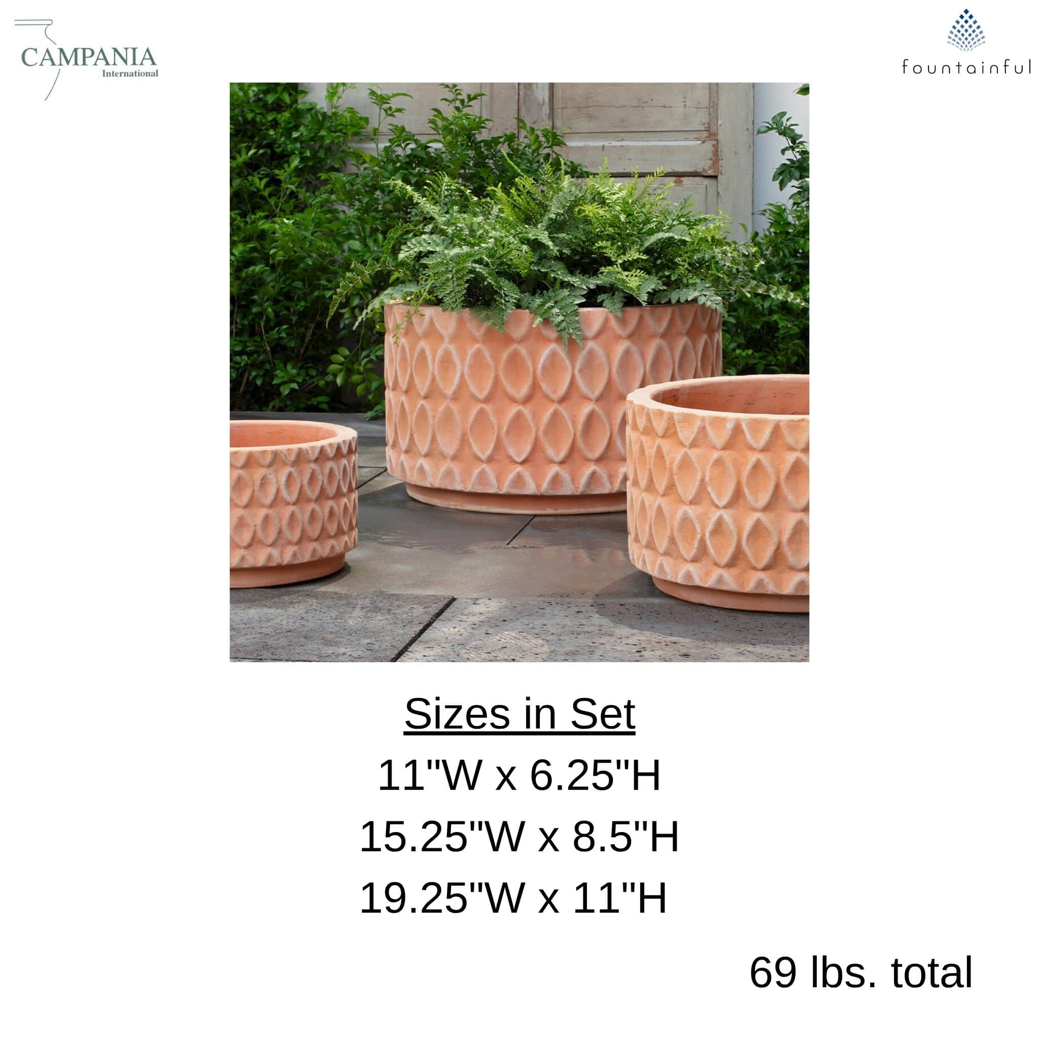 Oriel Low Set of 3 Terra Cotta Planters - Campania #6514