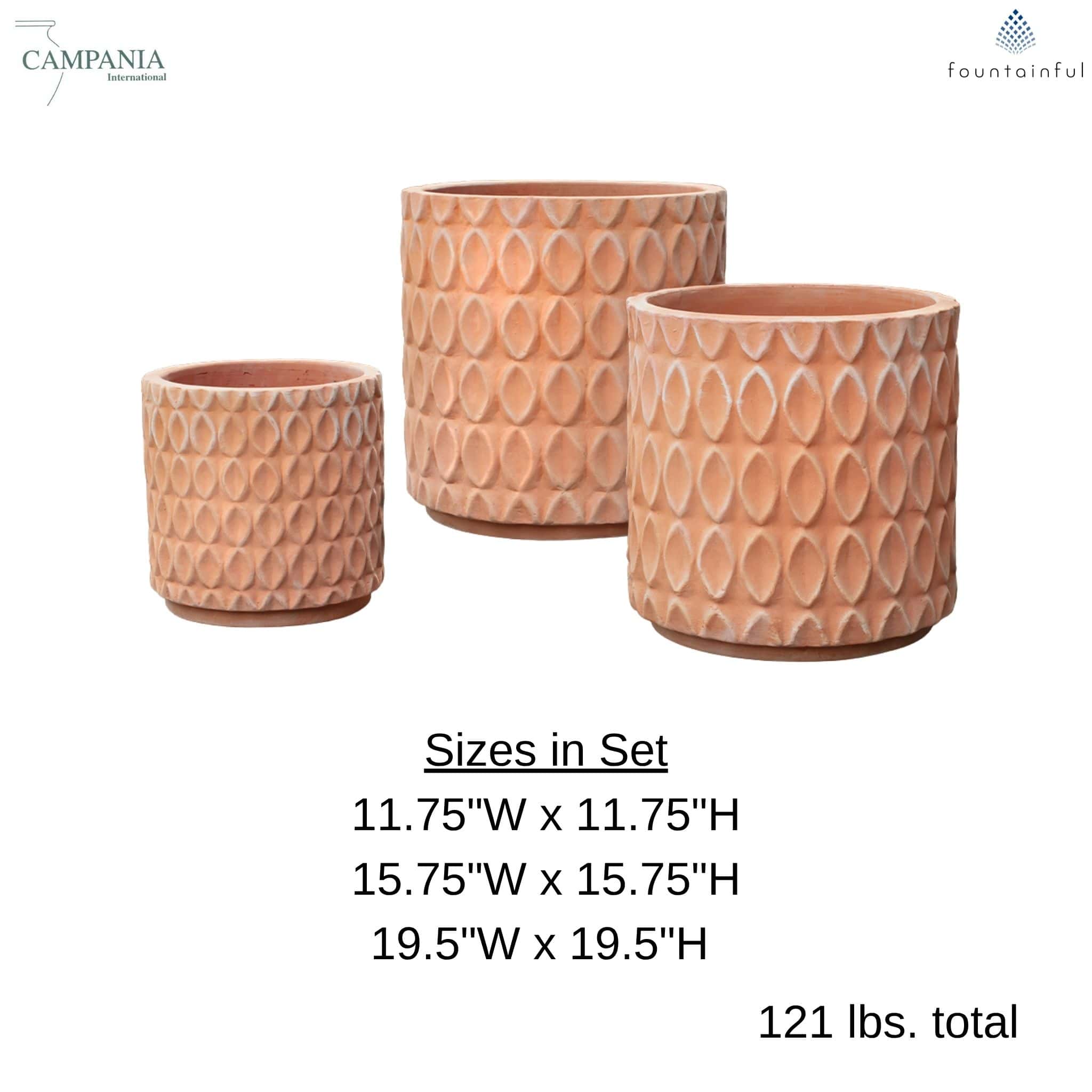 Oriel Tall Set of 3 Terra Cotta Planters - Campania #6513