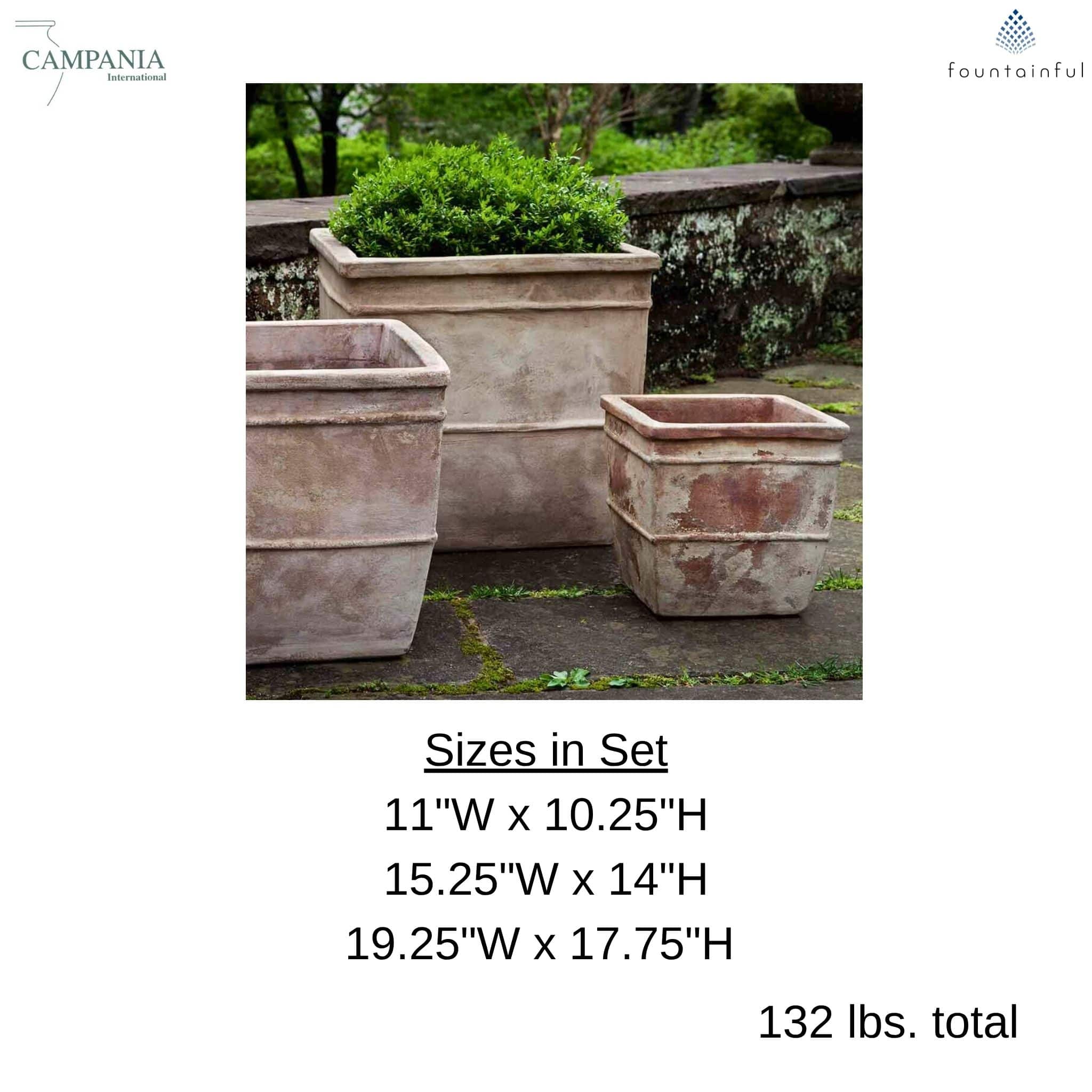 Antico Square Set of 3 Terra Cotta Planters - Campania #6039