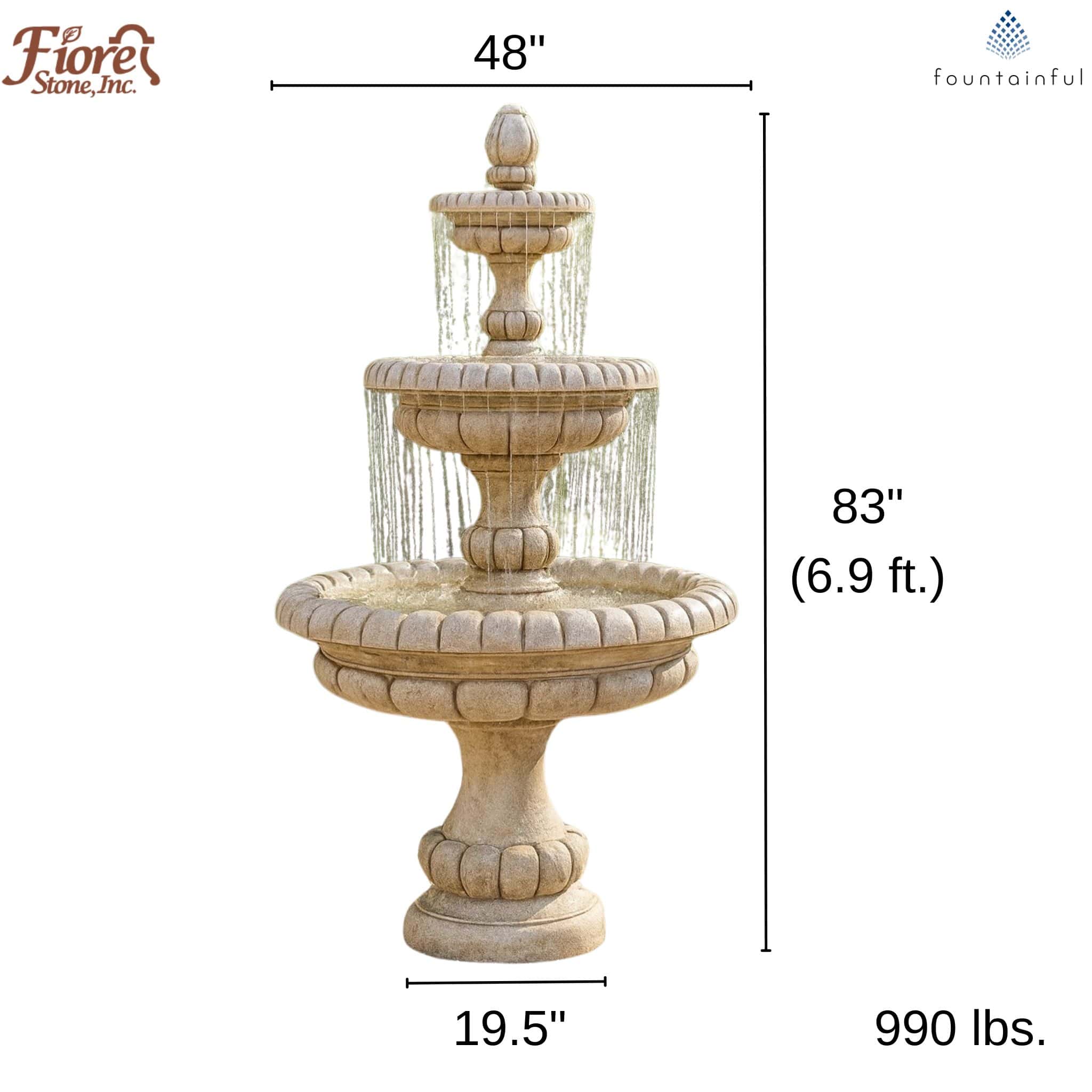Pioggia 3-Tier Concrete Fountain - Fiore #LG163F