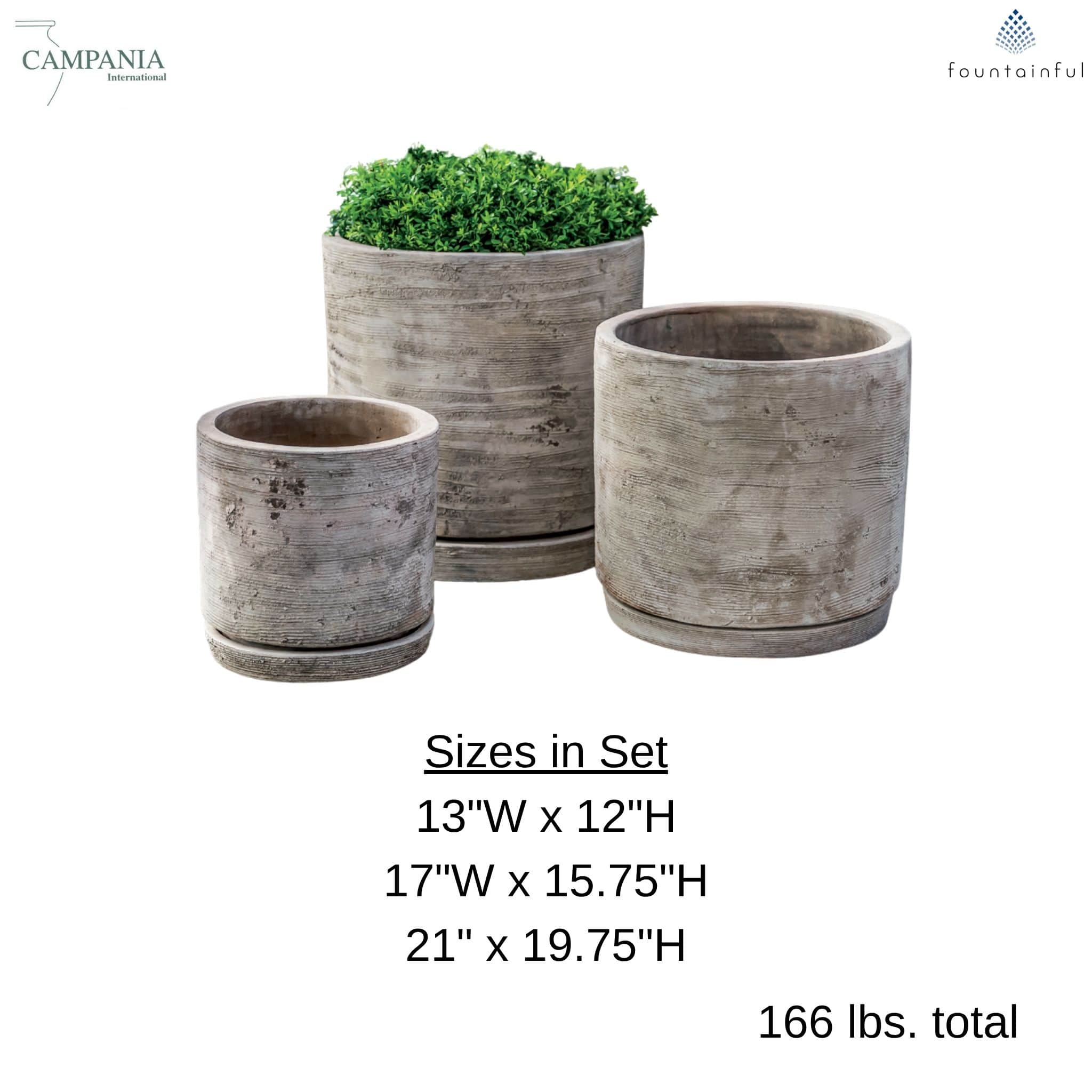 Sgraffito Low Set of 3 Antico Terra Cotta Planters - Campania #6474