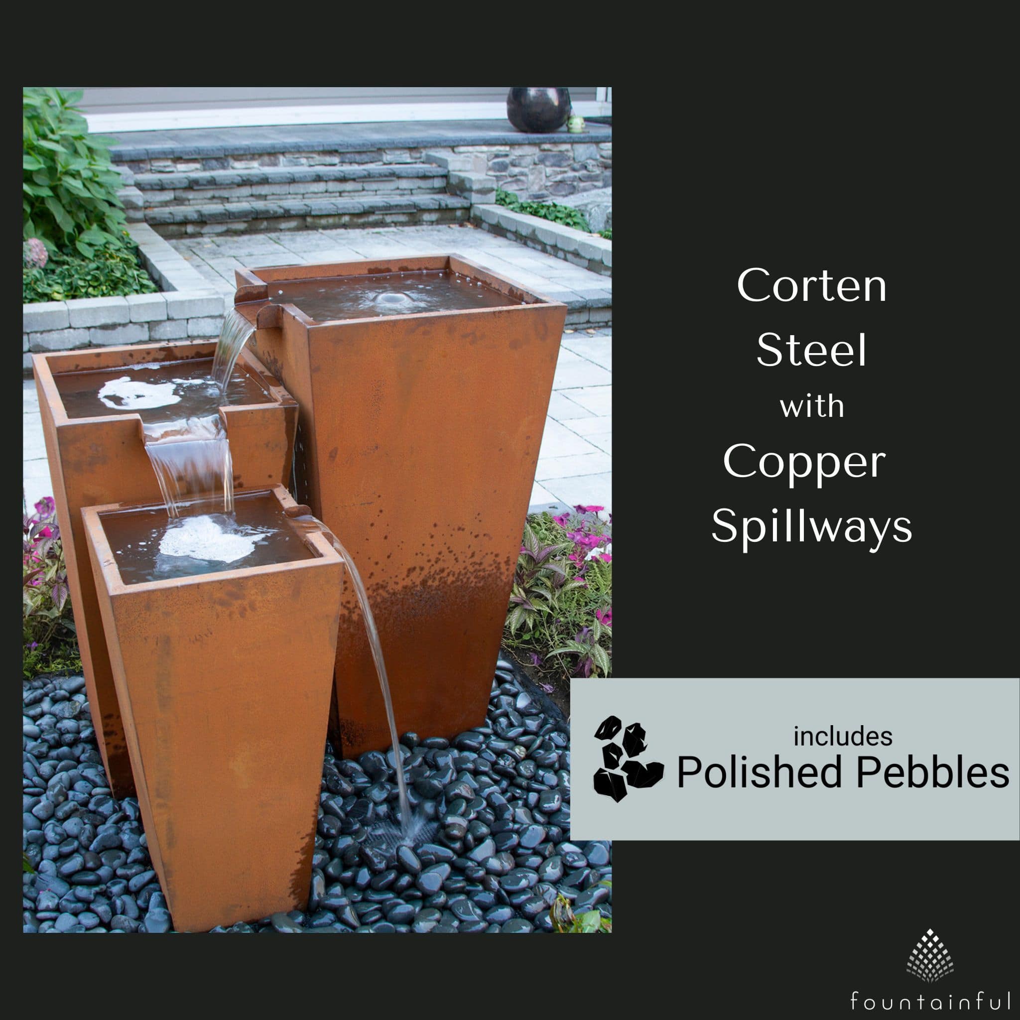 Triple Corten Steel "Rusted" Urn Fountain Kit - Blue Thumb