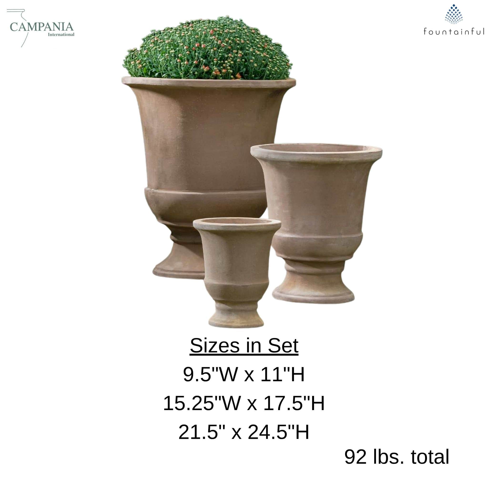 Chalon Urn Set of 3 Brown Terra Cotta Planters - Campania #6510