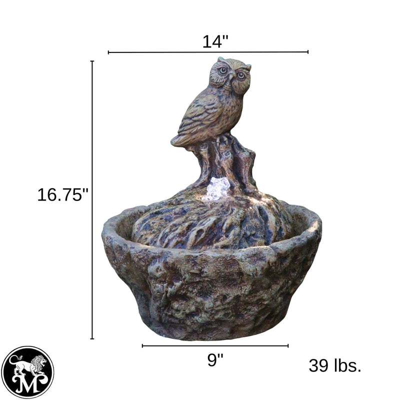 Owl Concrete Fountainette Parva w/Lights - Massarellis
