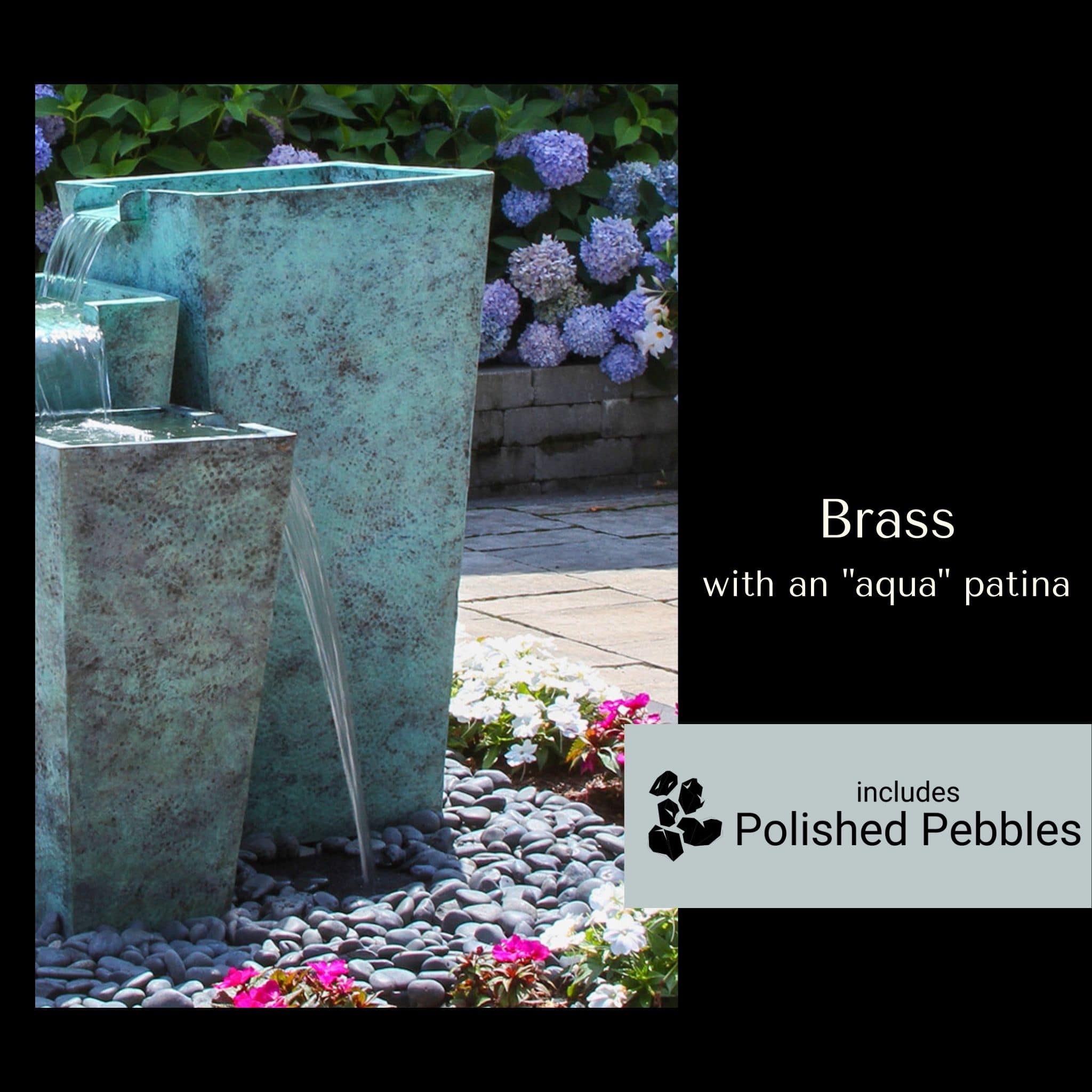 Tapered Square Triple Brass Urn Fountain - Complete Kit - Blue Thumb