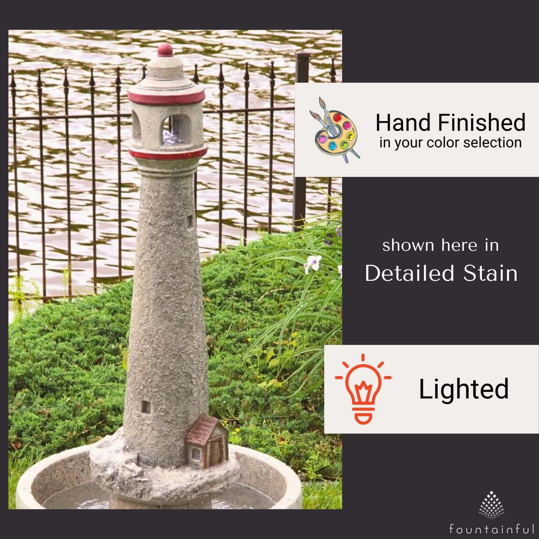 Lighthouse Concrete Fountain w/Lights - Massarellis #3630