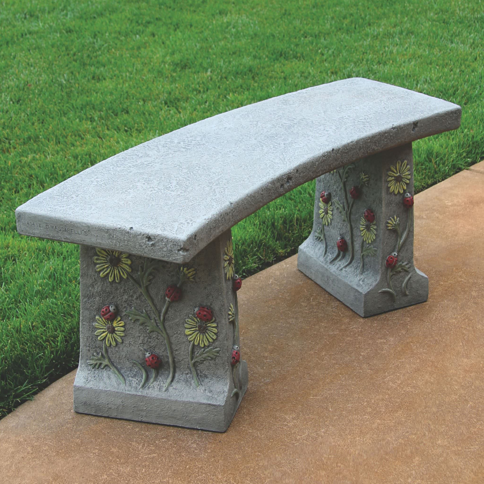 Ladybug & Flowers Concrete Garden Bench - Massarellis #4188