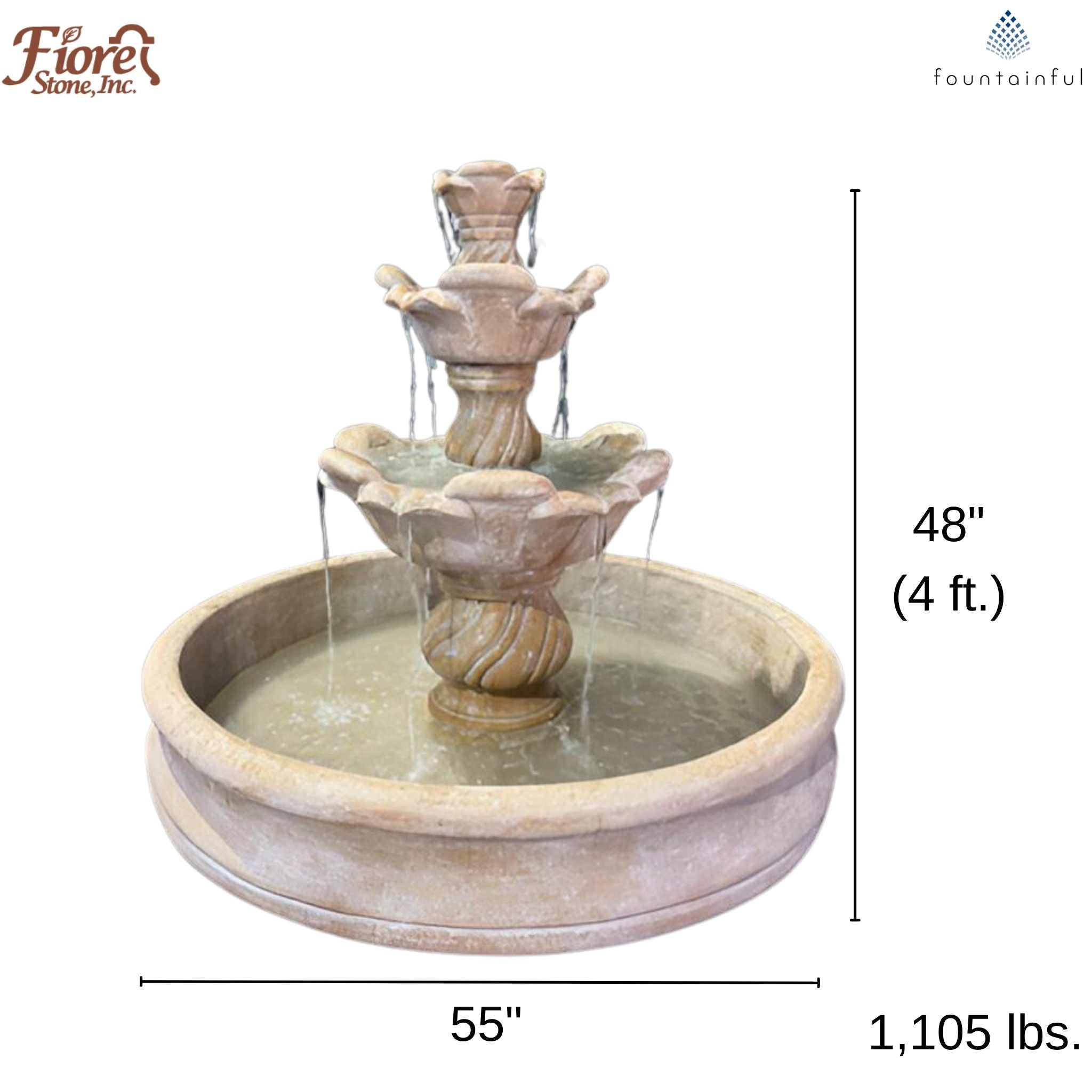 Cabo 3-Tier Concrete Fountain with Basin - Fiore #AV119FB