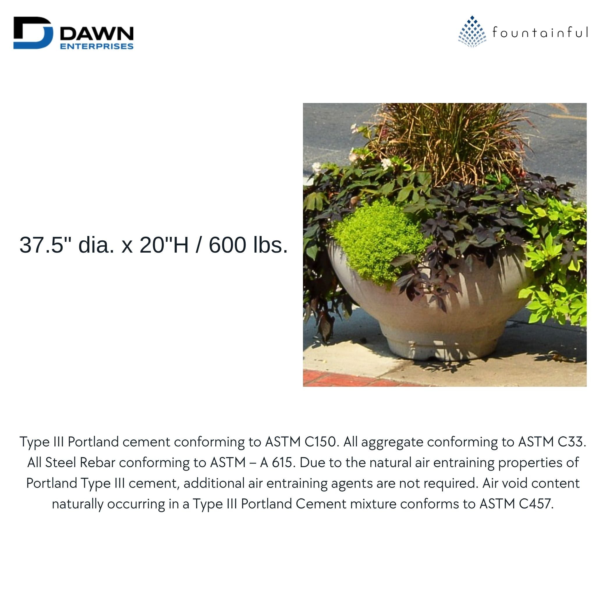 Deco 3FT Concrete Bowl Planter - Architectural Collection