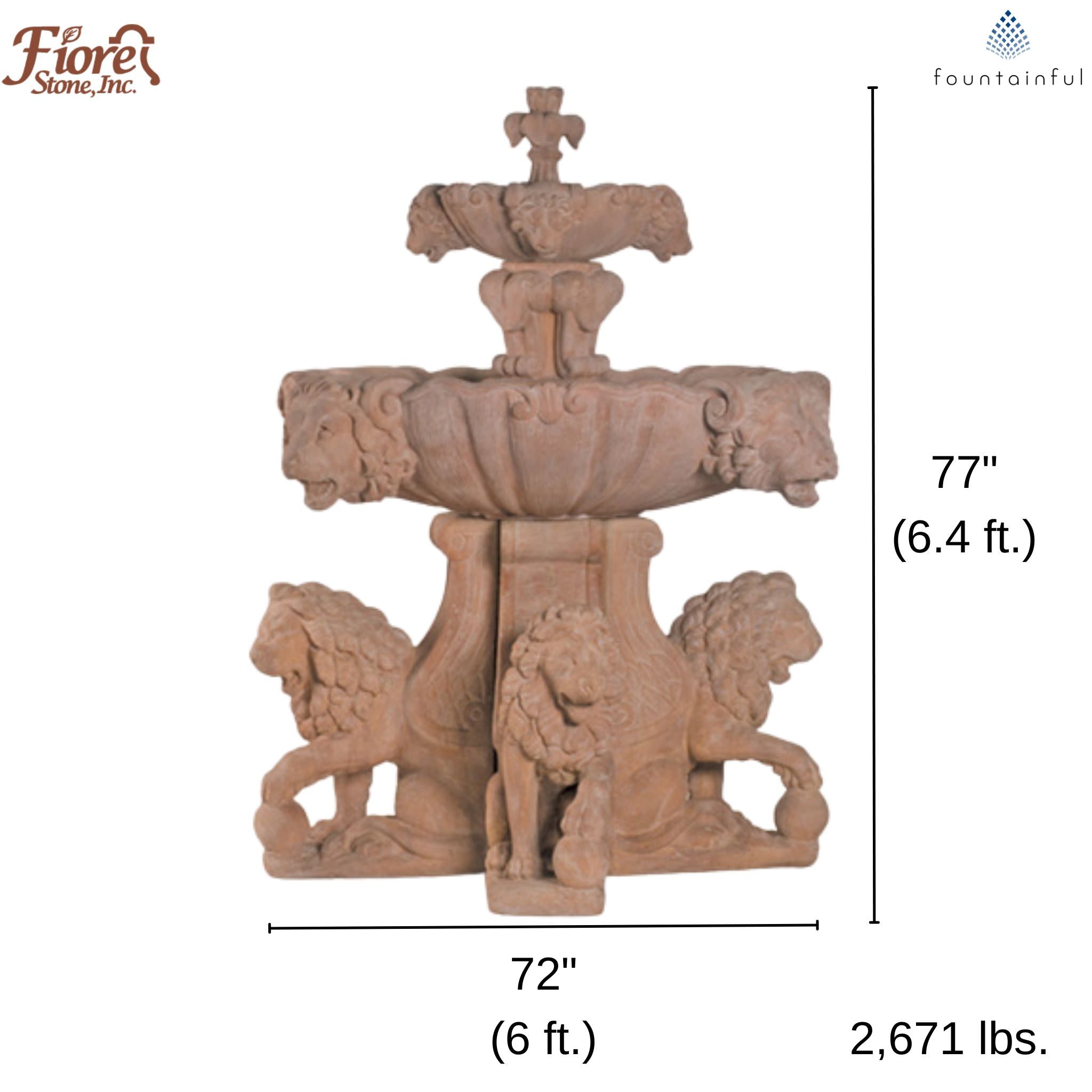 Large Lion 2-Tier Concrete Fountain - Fiore #257F