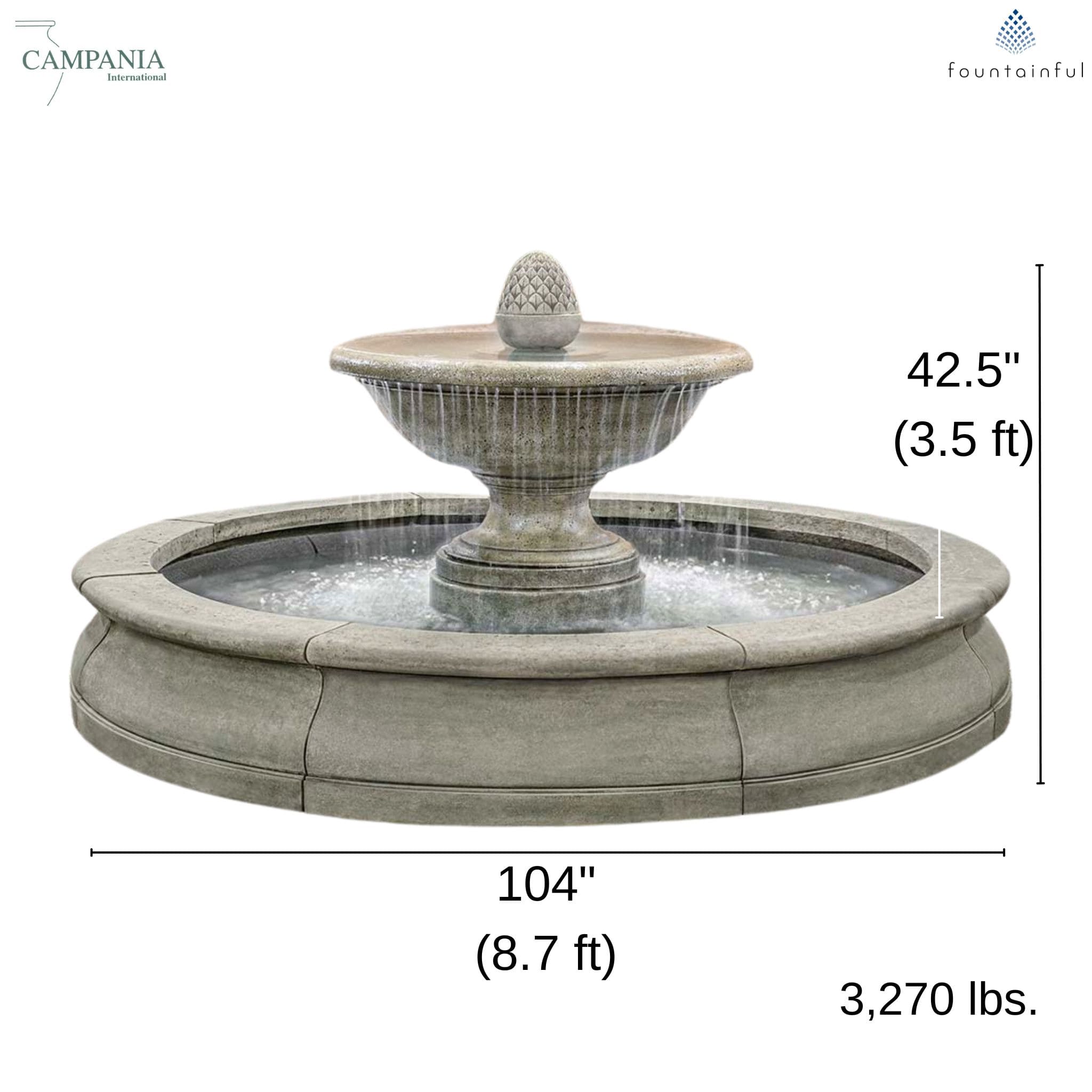 D'Este Acorn Finial Concrete Estate Fountain - Campania #FT424