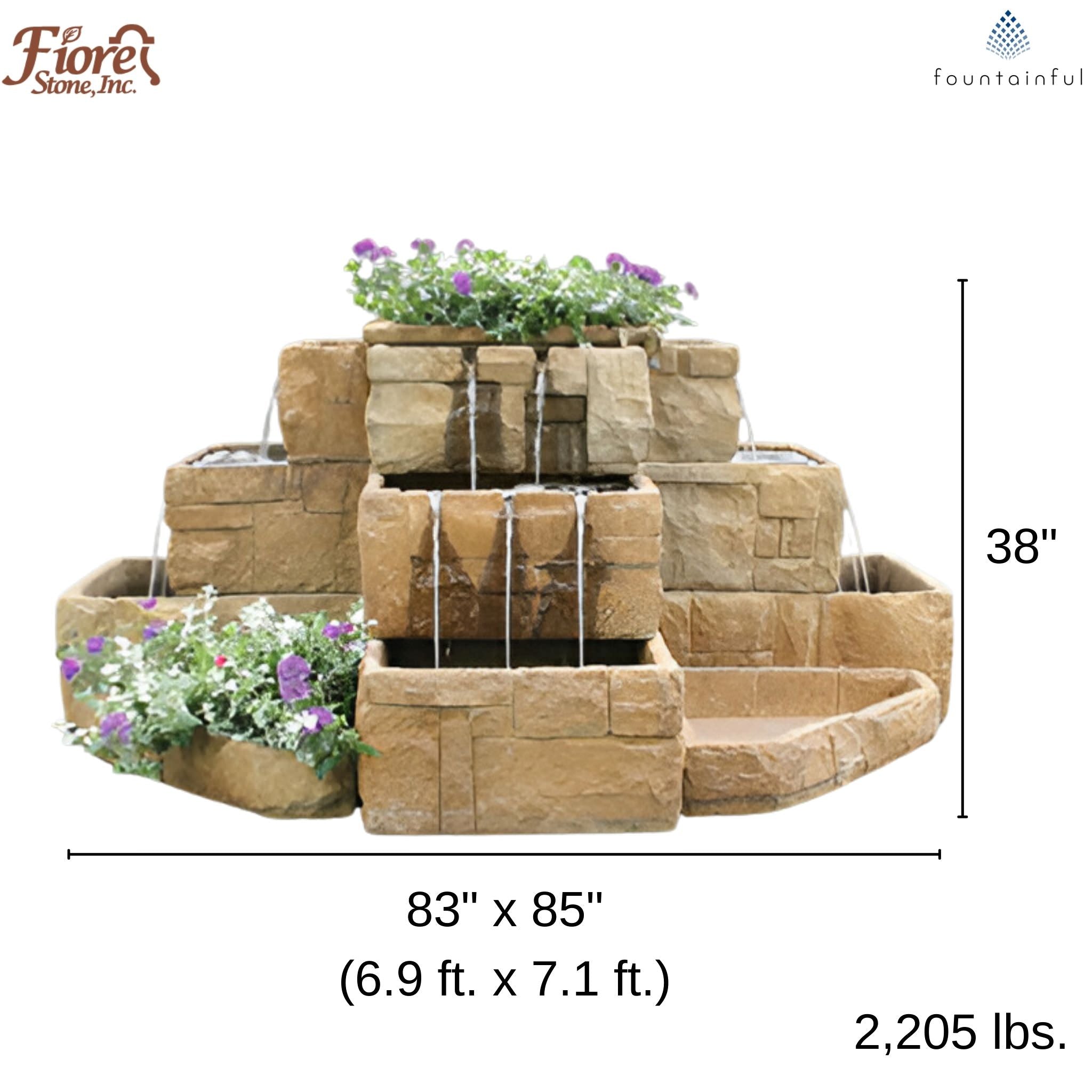 Courtyard 4-Sided Concrete Planter Fountain - Fiore #2121