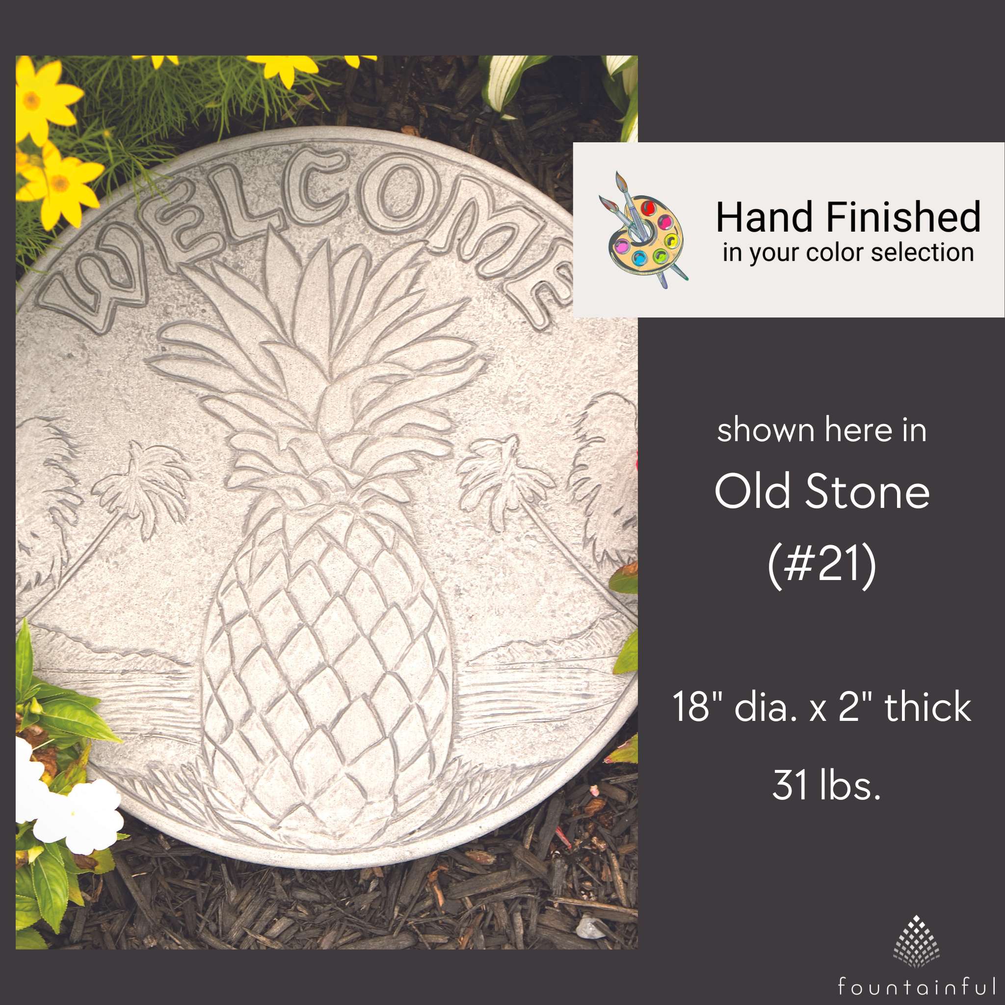 Welcome Pineapple Concrete Round Stepping Stone - Massarellis #1994