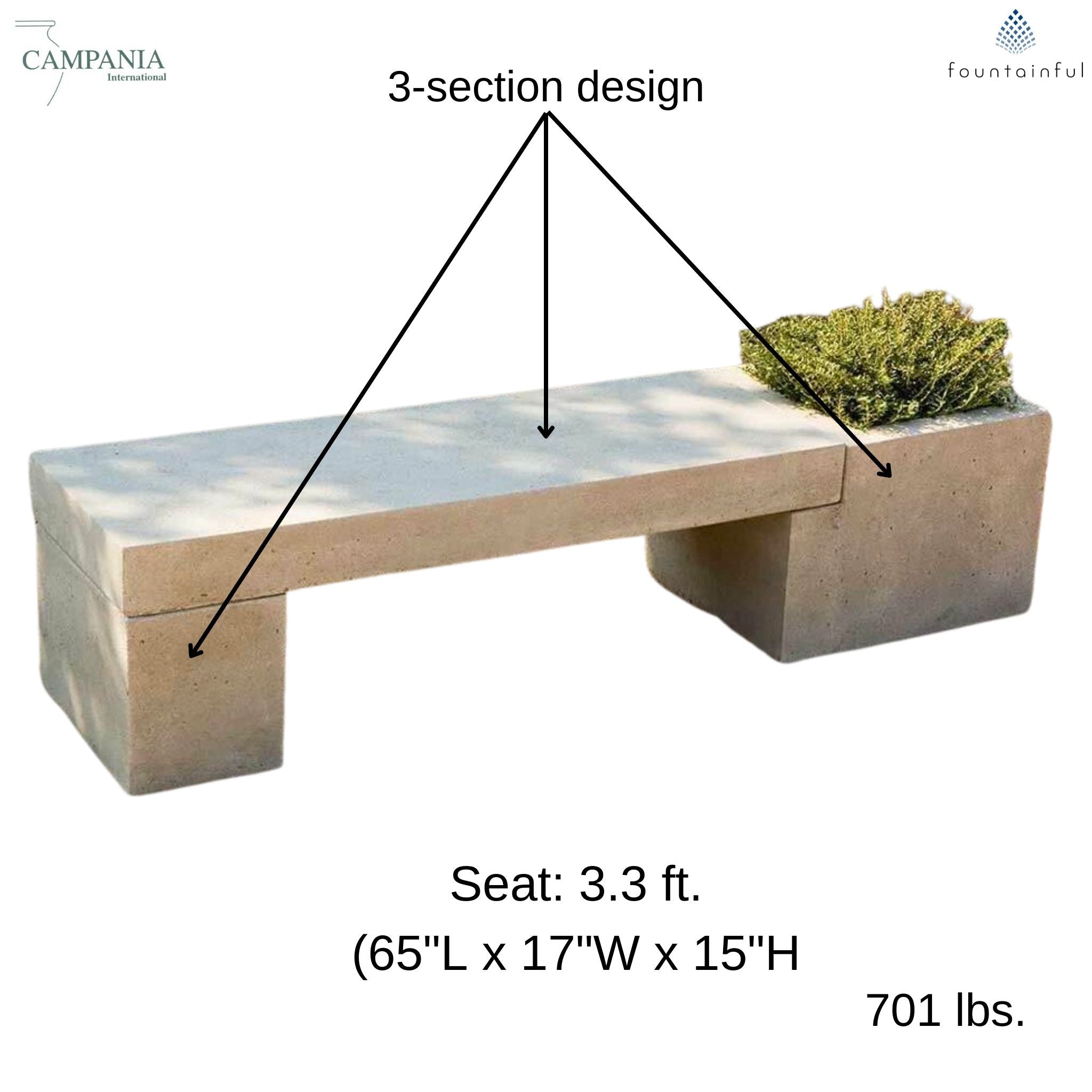 Concrete Memorial Bench with Planter - Campania #MB001