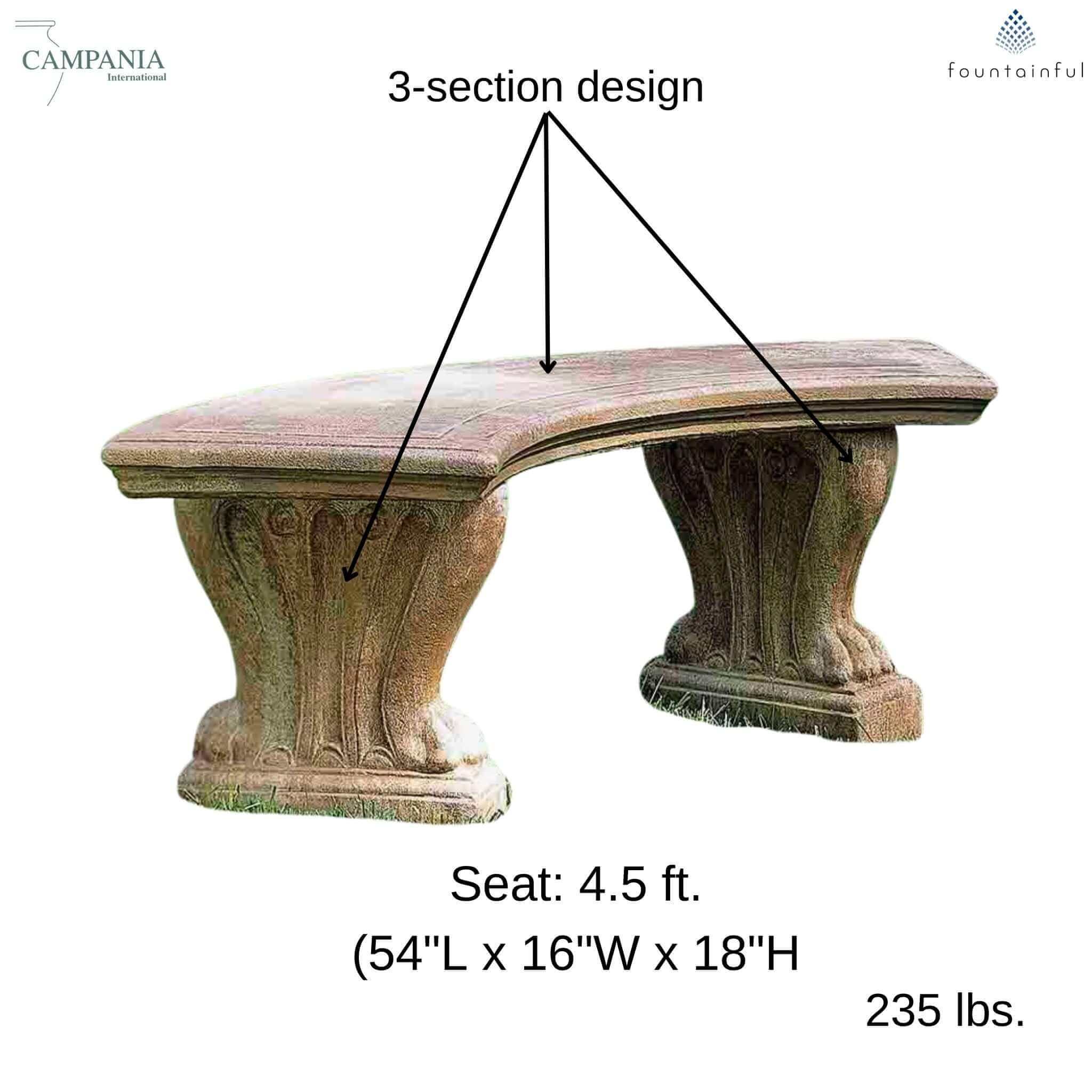 Curved West Chester Concrete Garden Bench - Campania #BE20