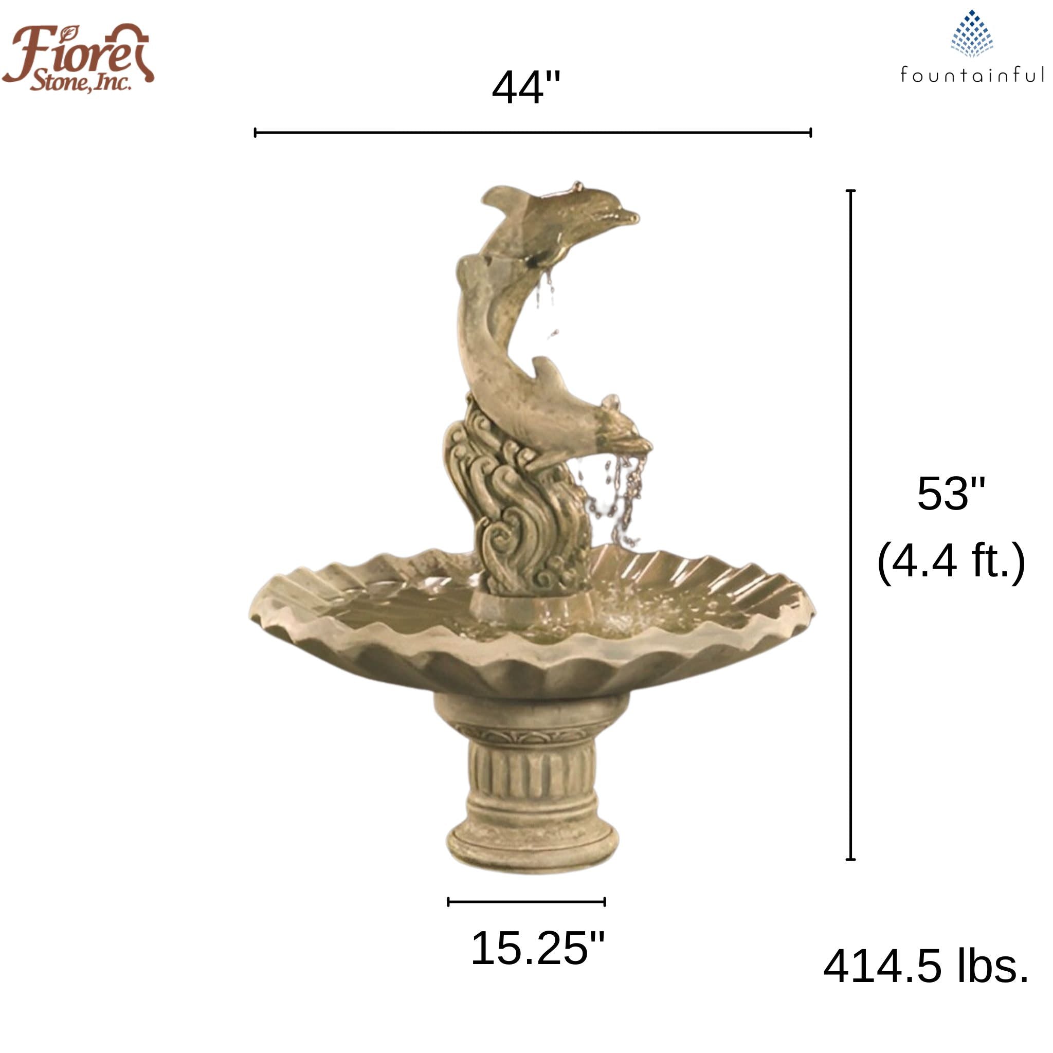 Dolphins with Shell Bowl Concrete Fountain - Fiore #2007