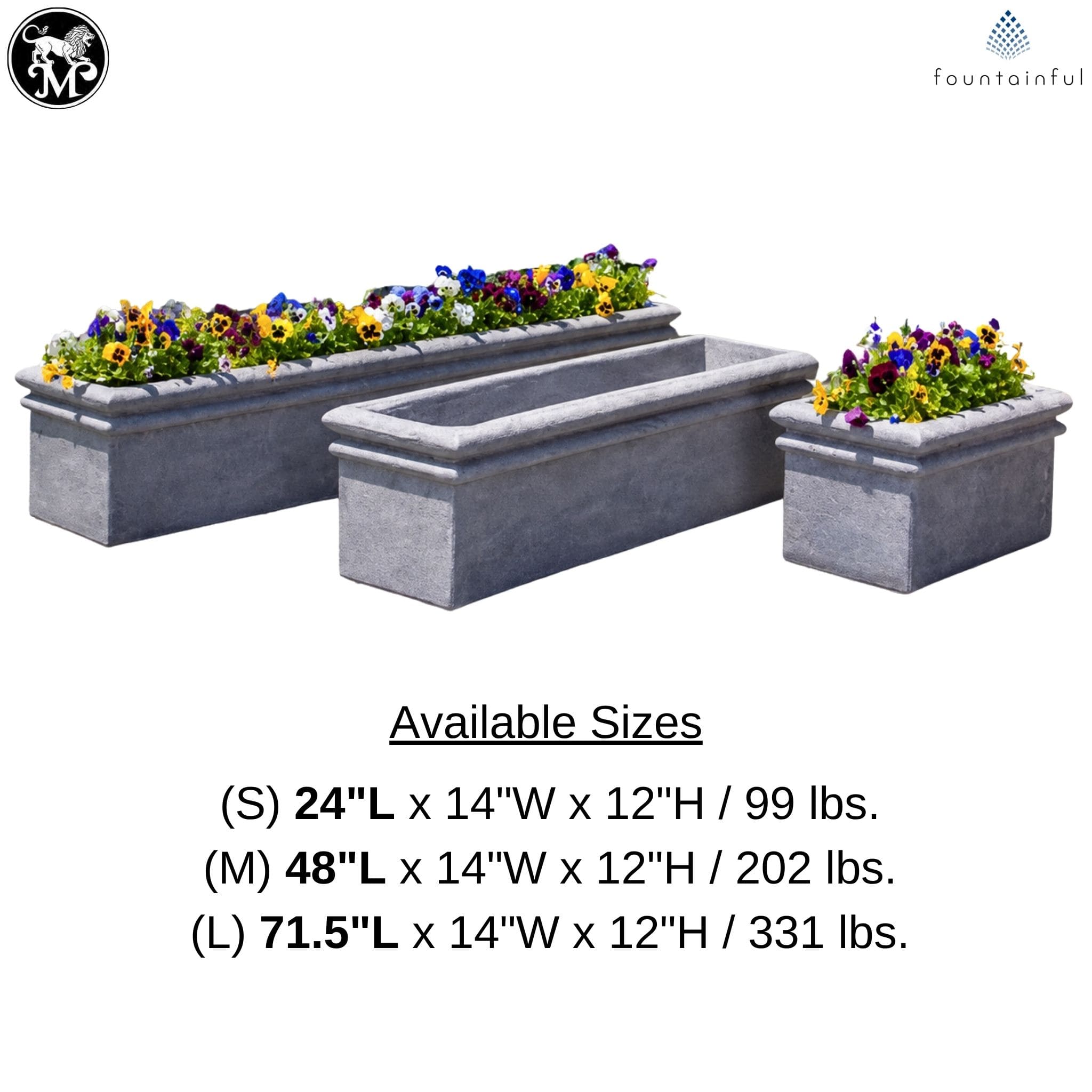 Double Rim Concrete Window Box Planters - Massarellis
