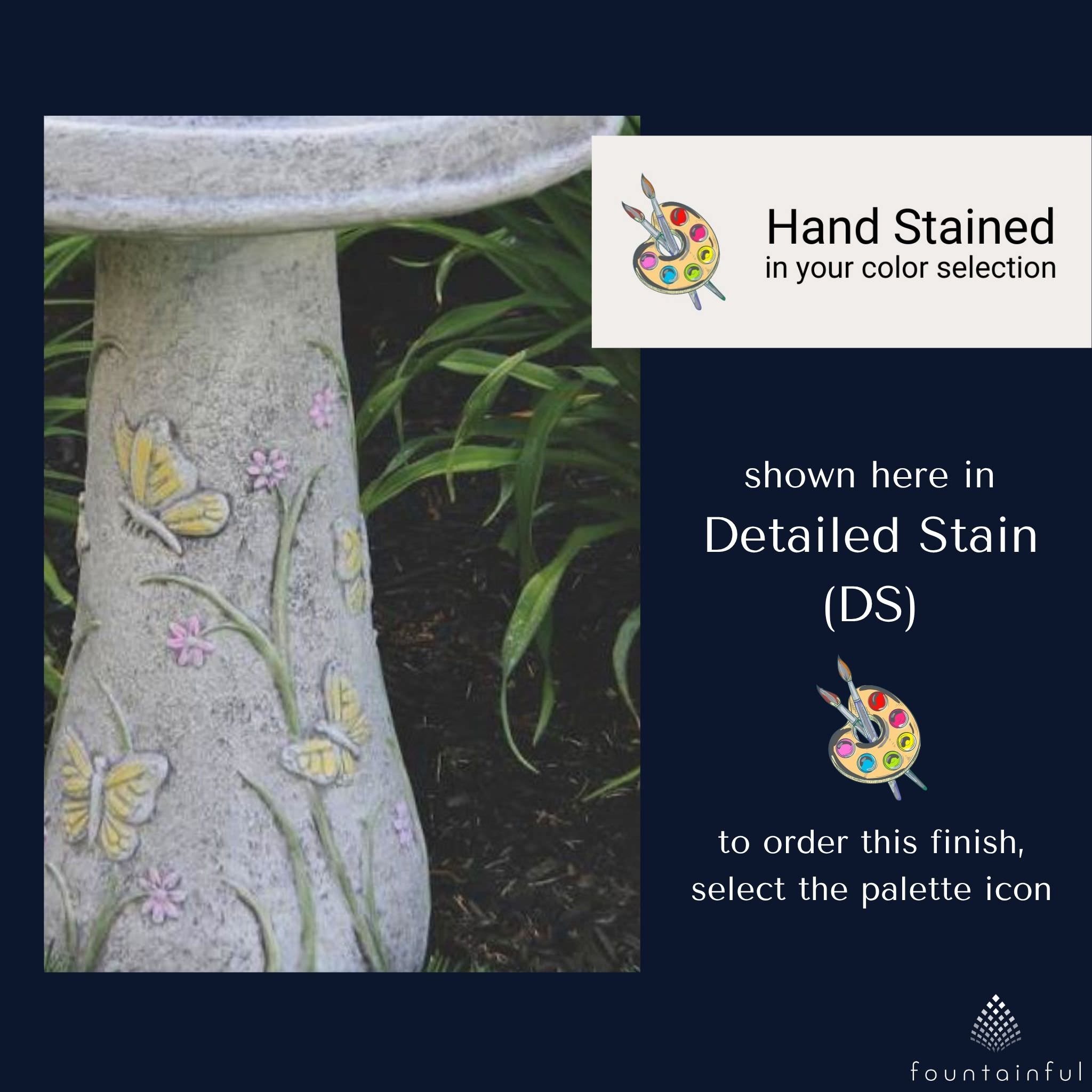 Butterfly & Flowers Concrete Bird Bath - Massarellis #9751
