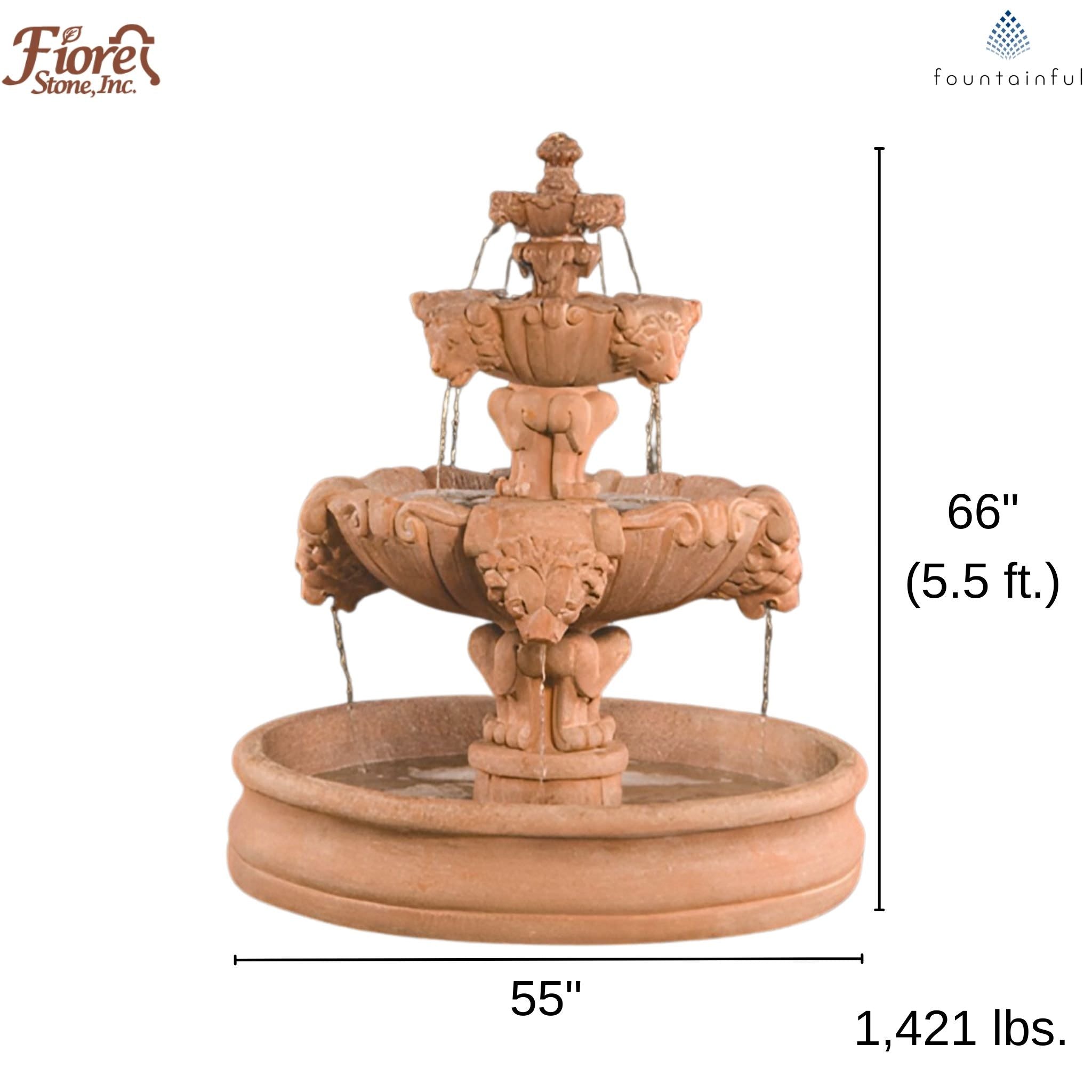 Lion 3-Tier Concrete Fountain w/55" Basin - Fiore #257FMB