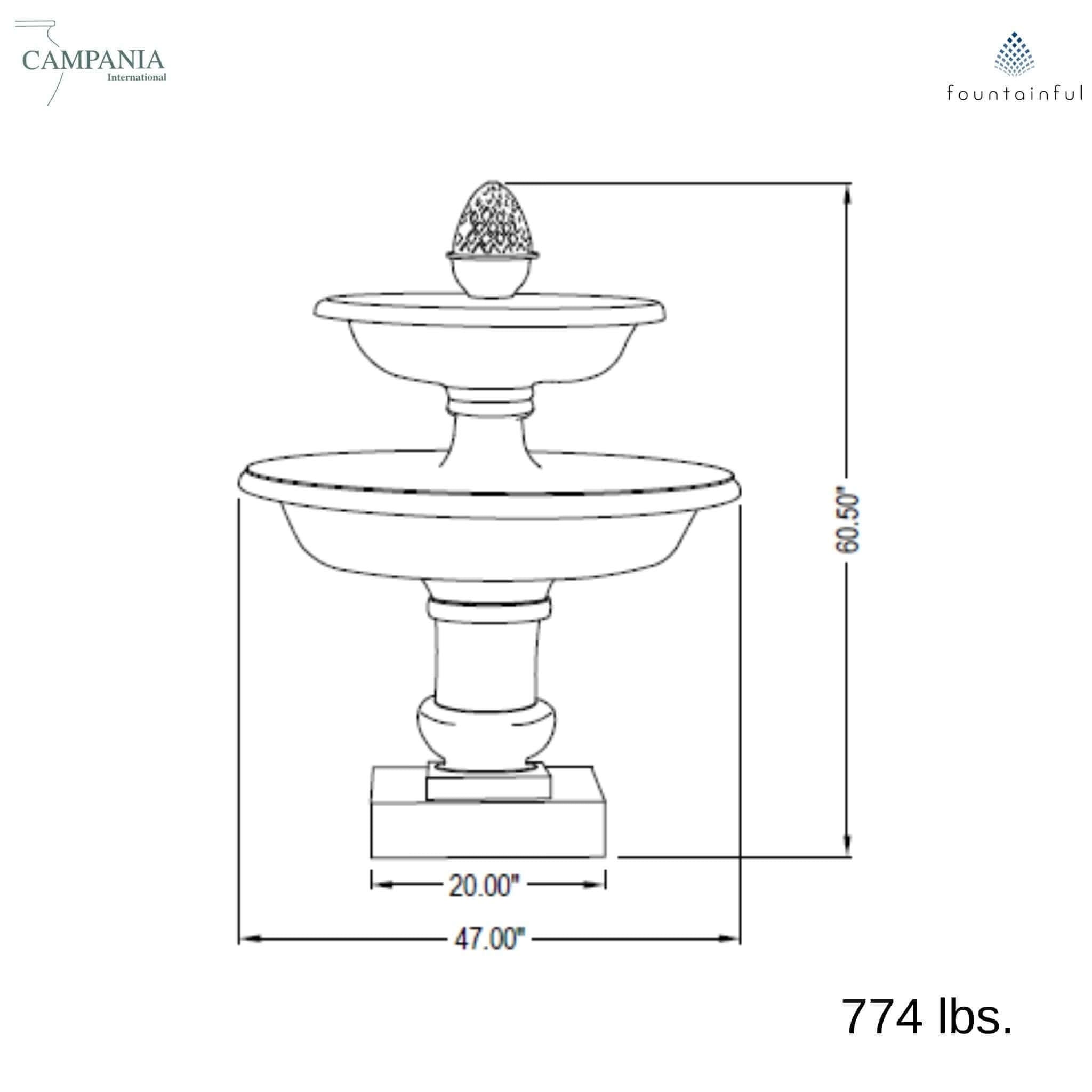 Wiltshire 2-Tier Concrete Fountain with Pinecone Finial - Campania #FT305