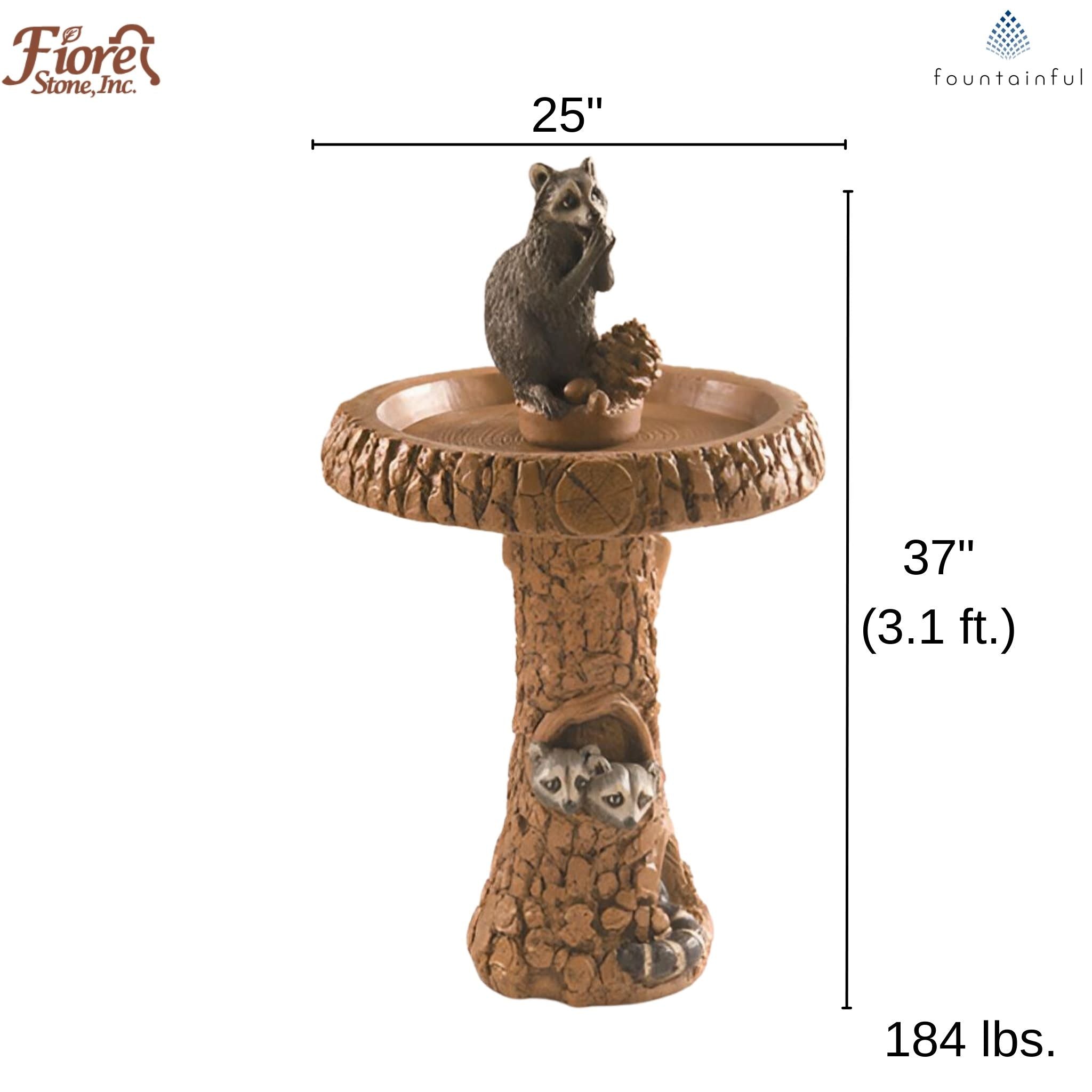 Raccoon & Pinecone Concrete Bird Bath - Fiore #412