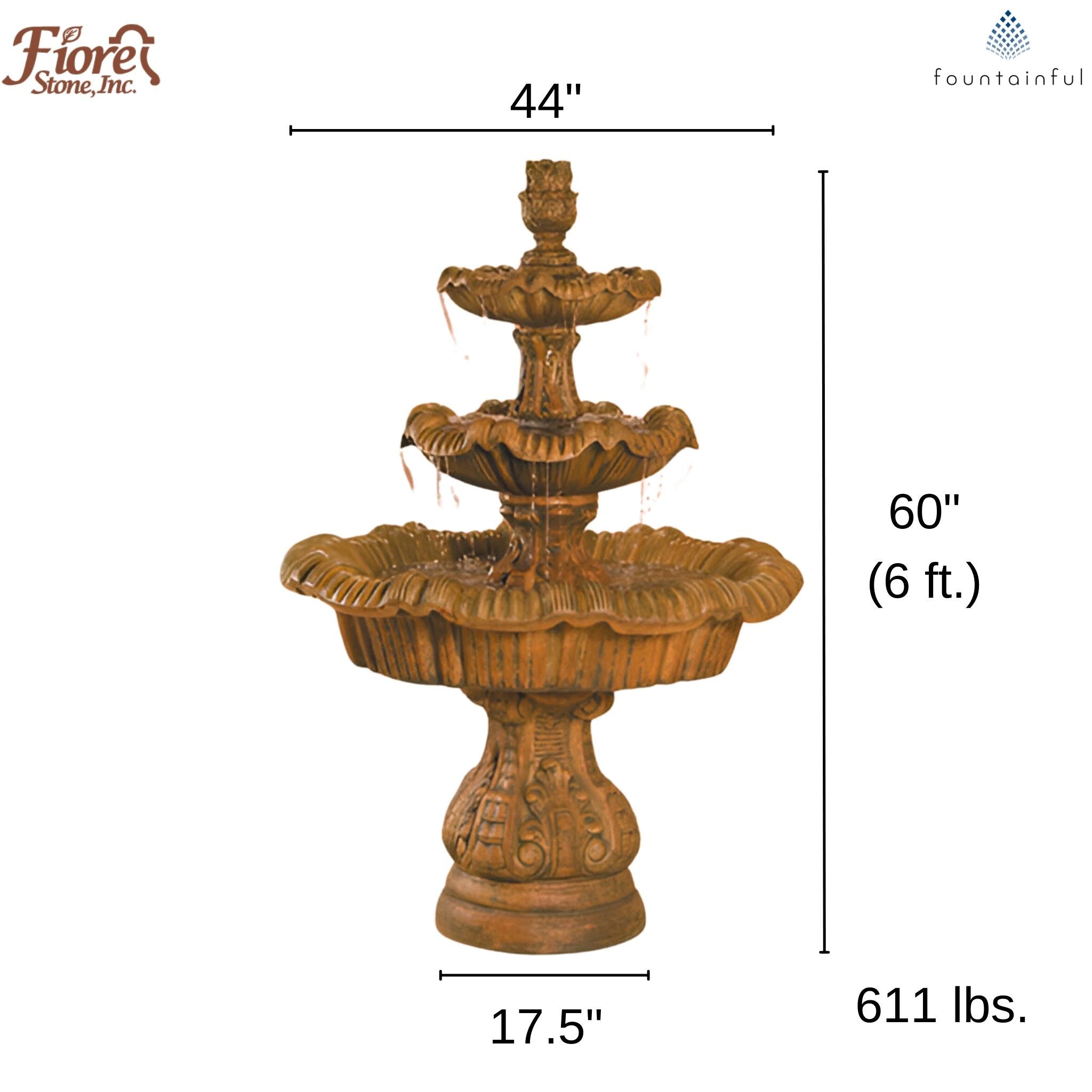 Italian 3-Tier Concrete Fountain - Fiore Stone