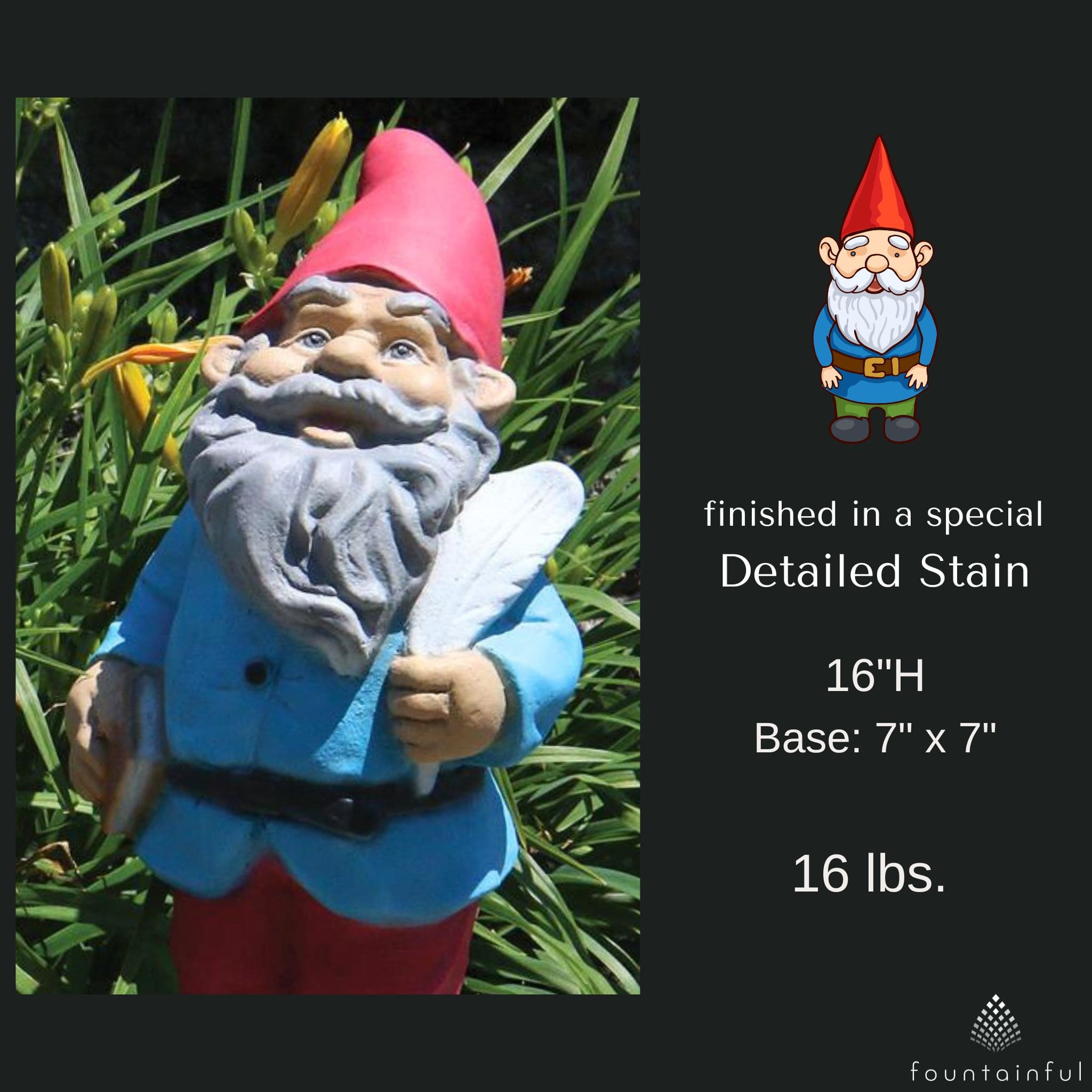 Lazy Daze Writer Gnome Concrete Statue - Massarellis #2383