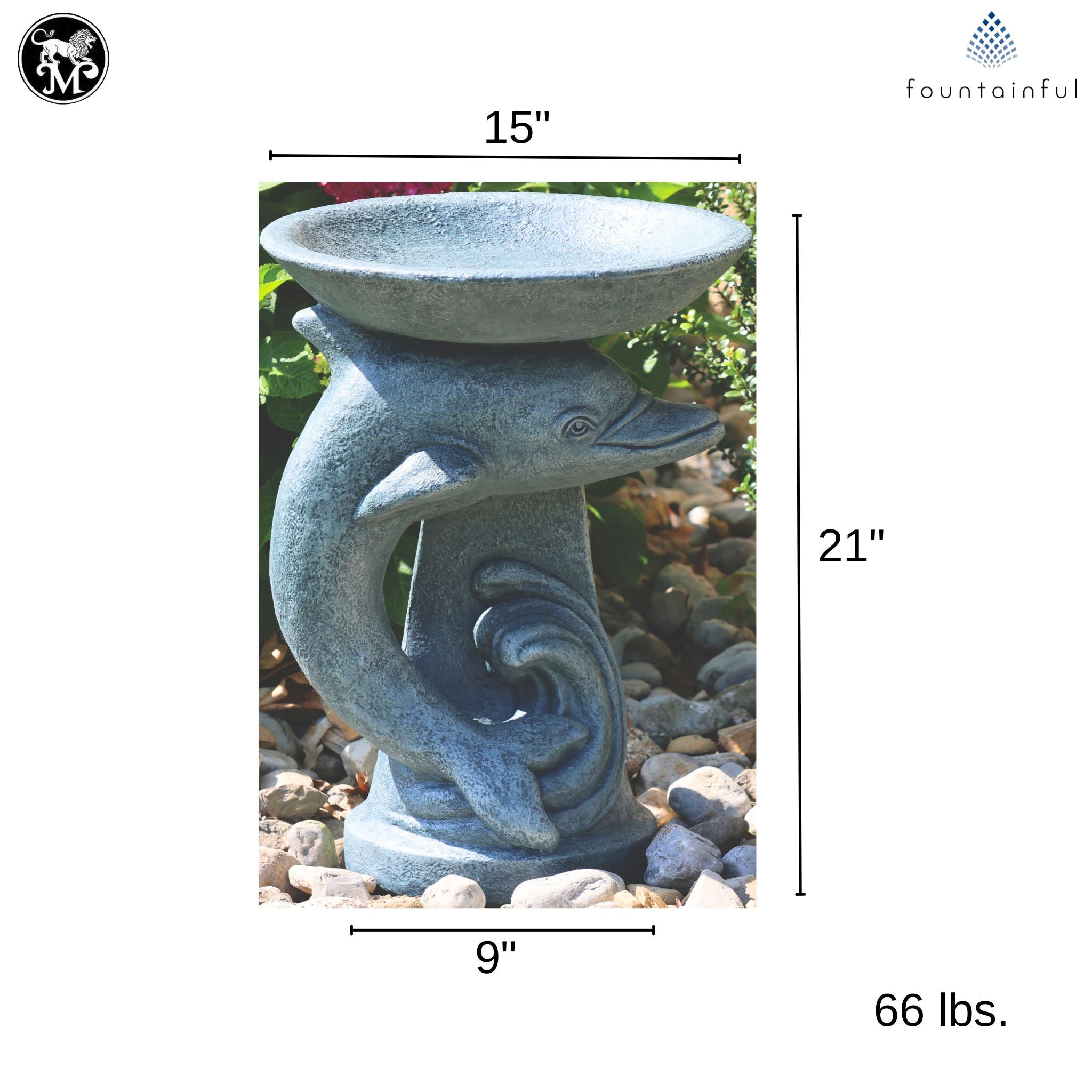Dolphin Concrete Bird Bath - Massarellis #9778