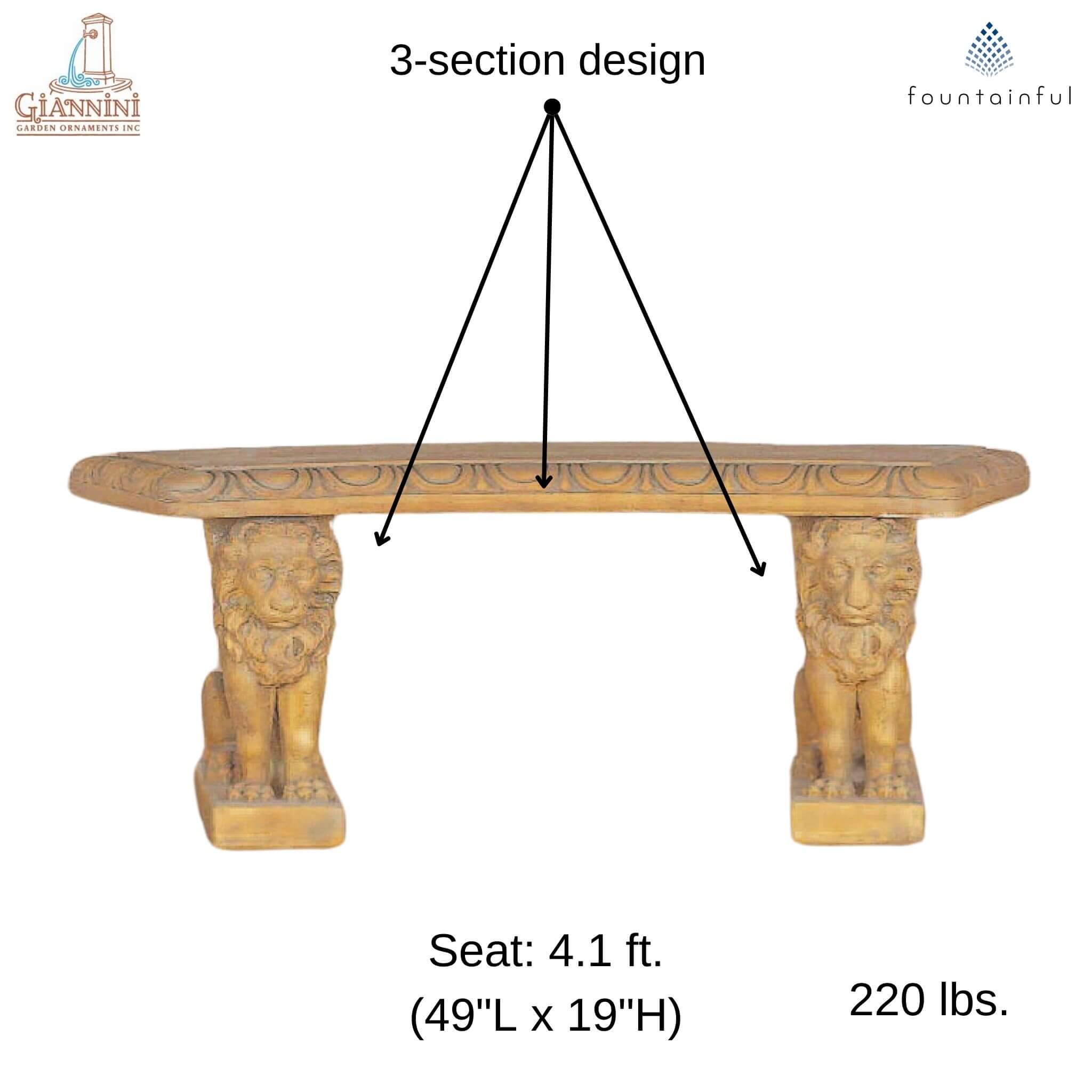 Venice Curved Concrete Garden Bench with Lion Legs - Giannini #516