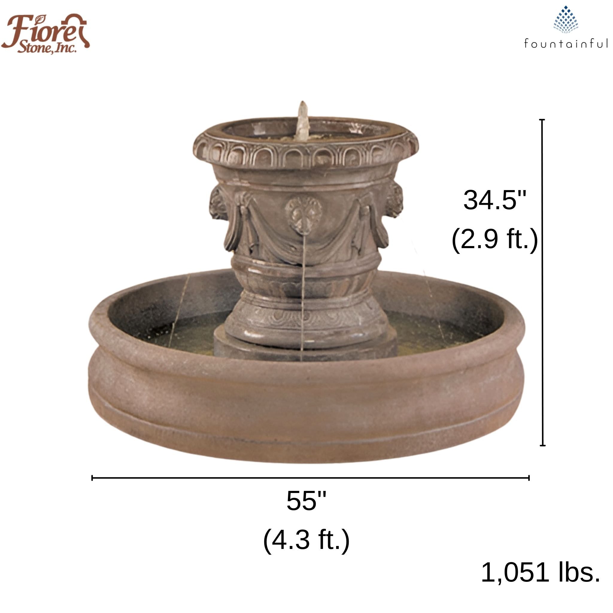 Classico Lion Concrete Vase Fountain - Fiore #662