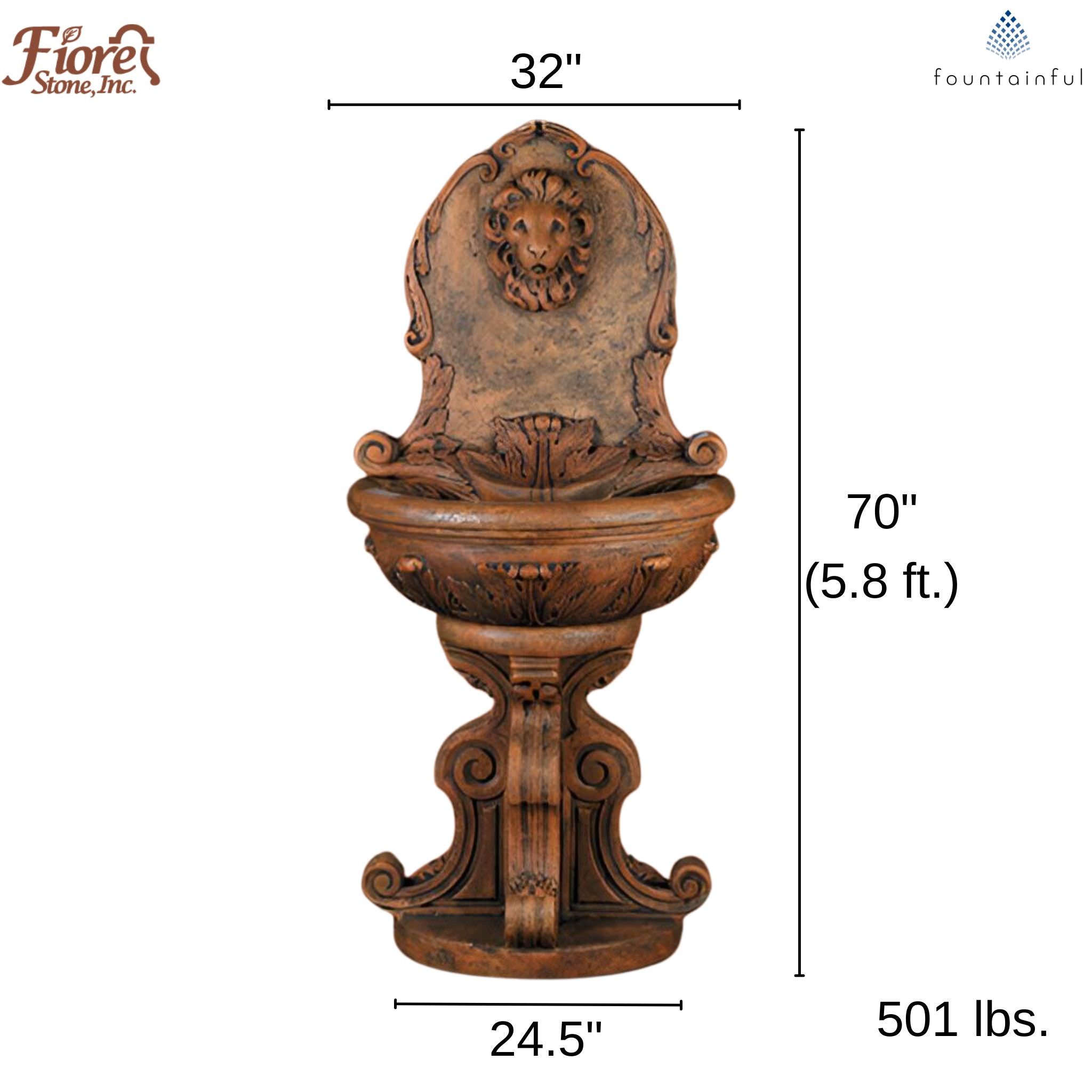 Classic Lion Concrete Wall Fountain - Fiore #2062